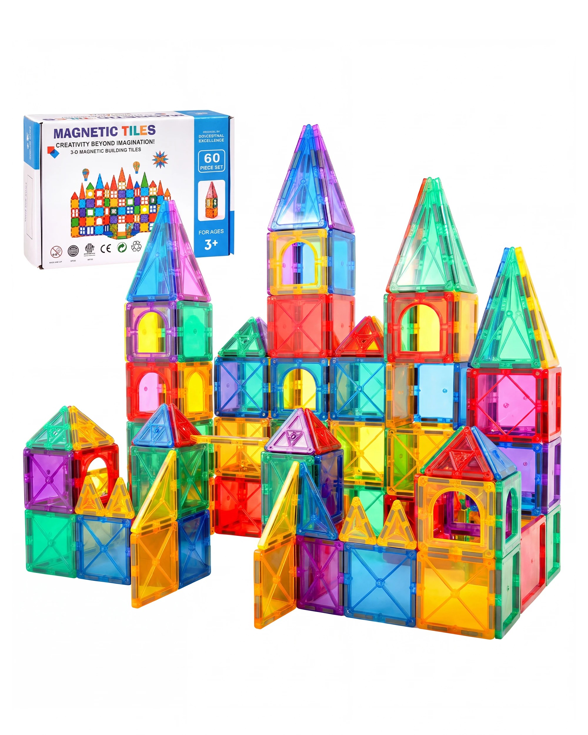 1 Playpals 60PCS Kids Magnetic Tiles Starter Set Educational Building Blocks Toys, 1 of 7