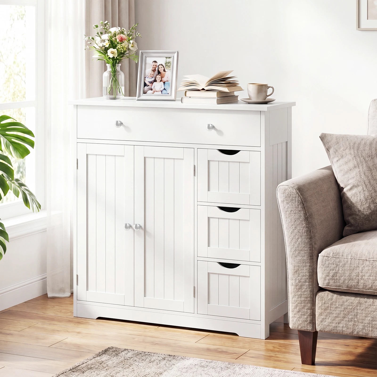 6 Costway Bathroom Floor Cabinet w/4 Drawers Freestanding Storage Organizer - White, 6 of 7