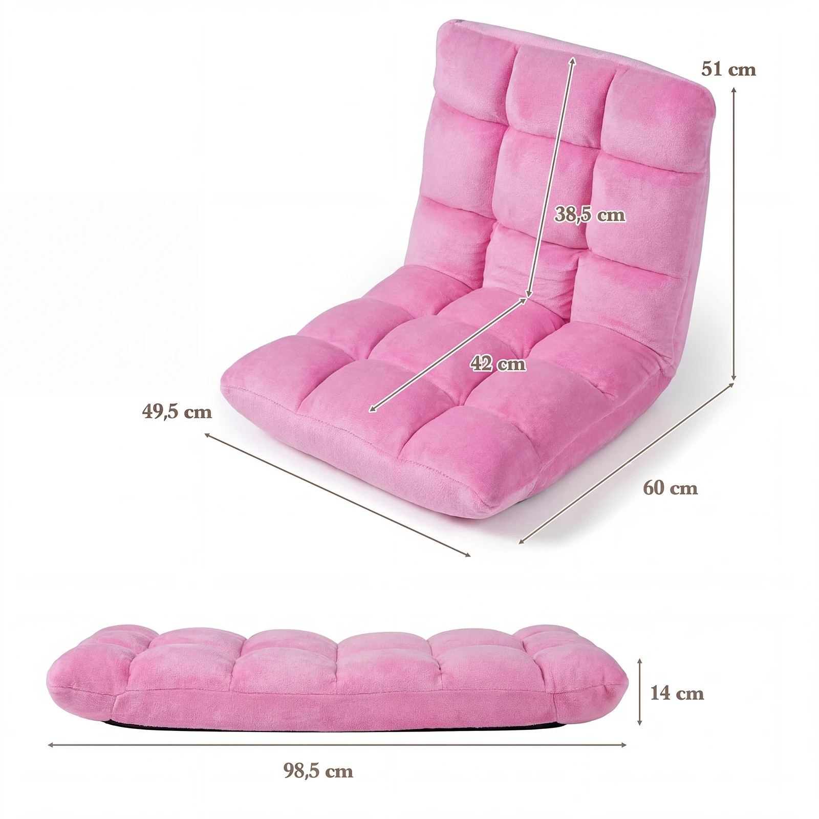 3 Costway Adjustable 14-Position Floor Chair Folding Couch Recliner Lazy Sofa Chaise Lounge - Pink, 3 of 3