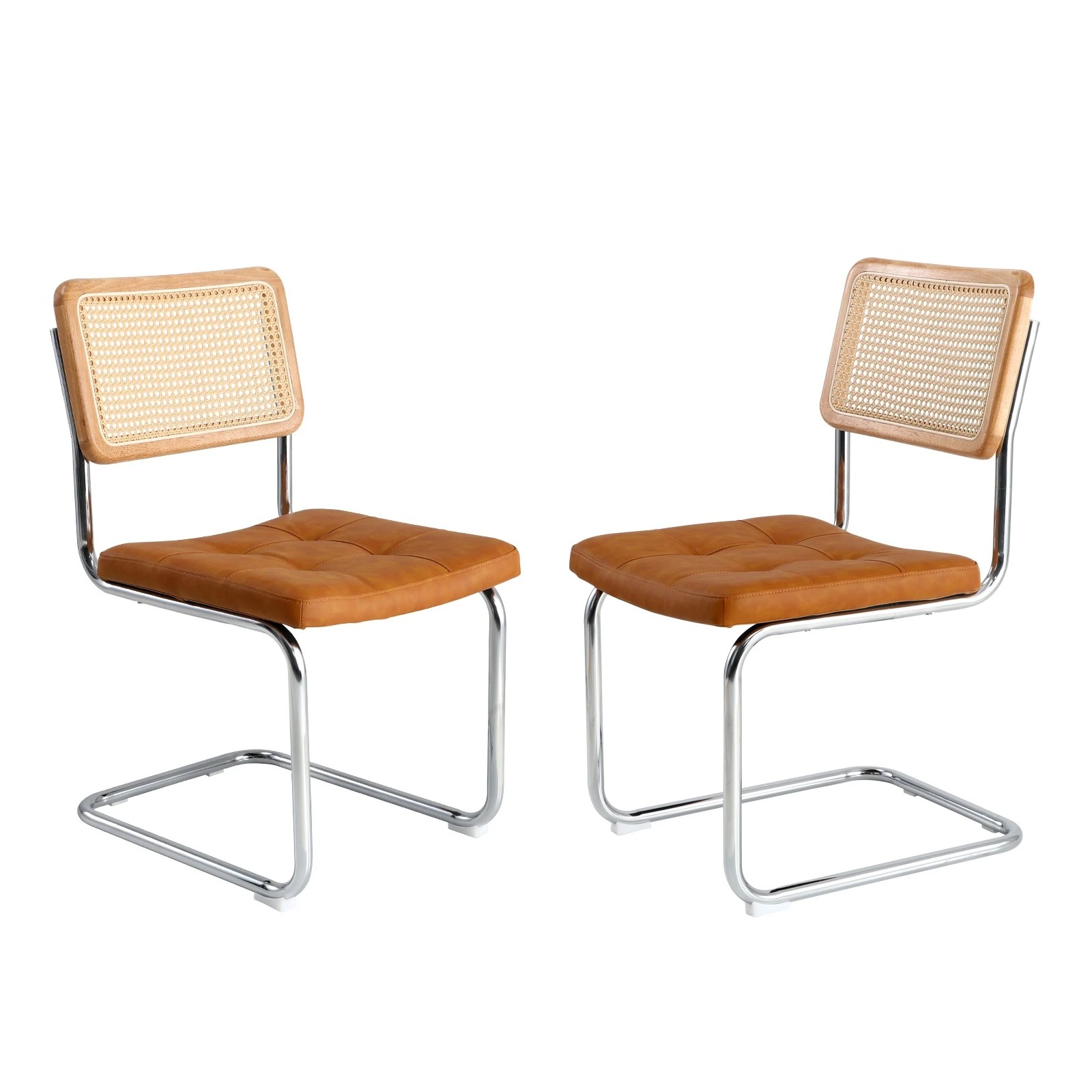 1 Oikiture 2x Rattan Dining Chair Cesca Replica Cantilever Pu Leather Padded
 - Brown, 1 of 10