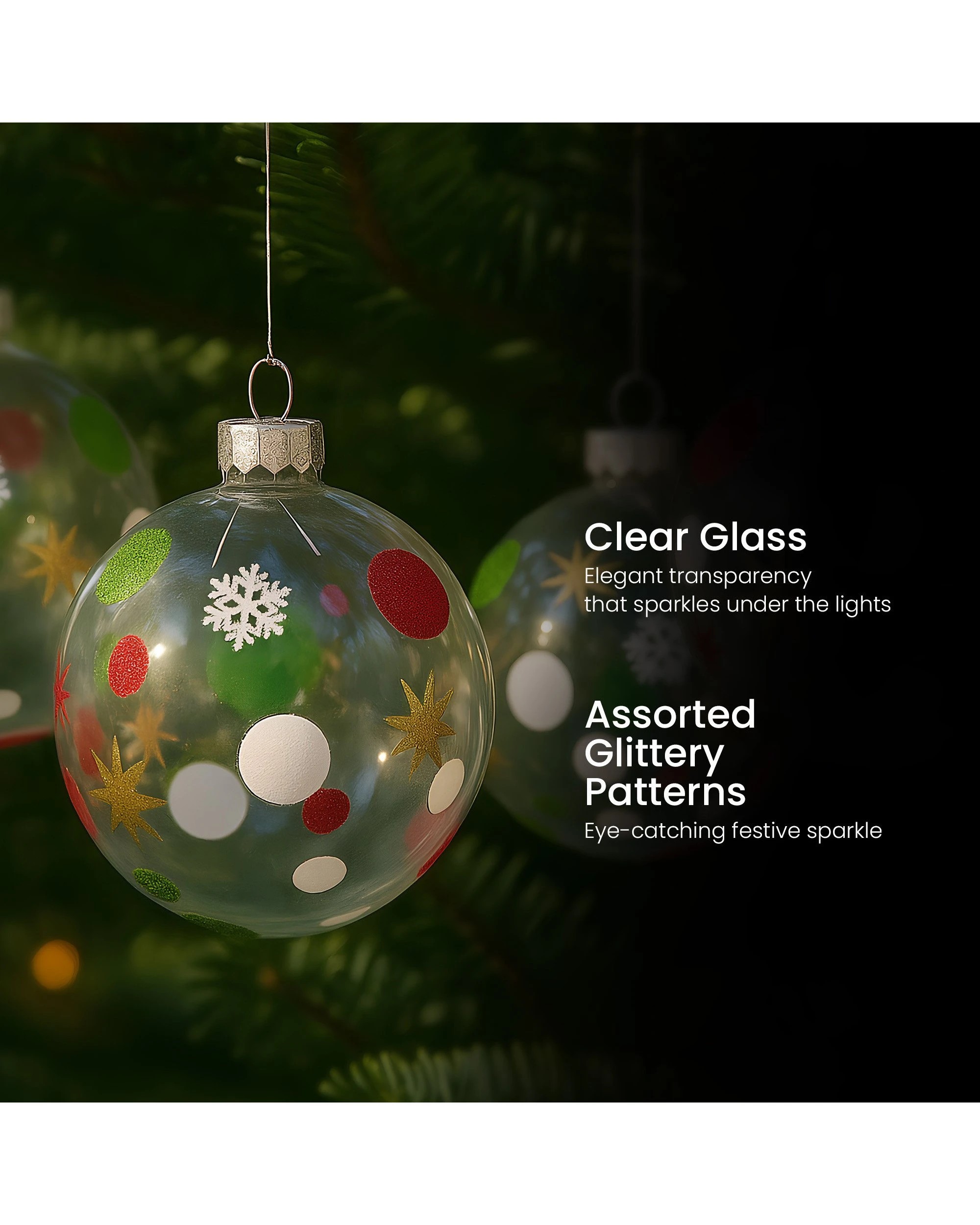 6 Christabelle Glass Baubles 6 Pcs with Assorted Patterns Balls Christmas Tree Decoration Ornament, 6 of 7