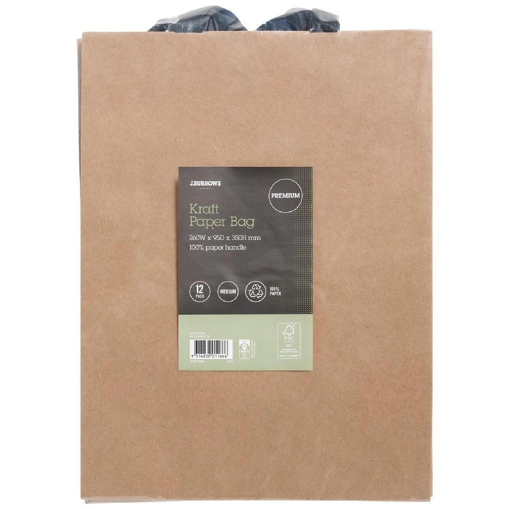 2 J.Burrows Premium Kraft Bags Medium Brown 12 Pack, 2 of 4