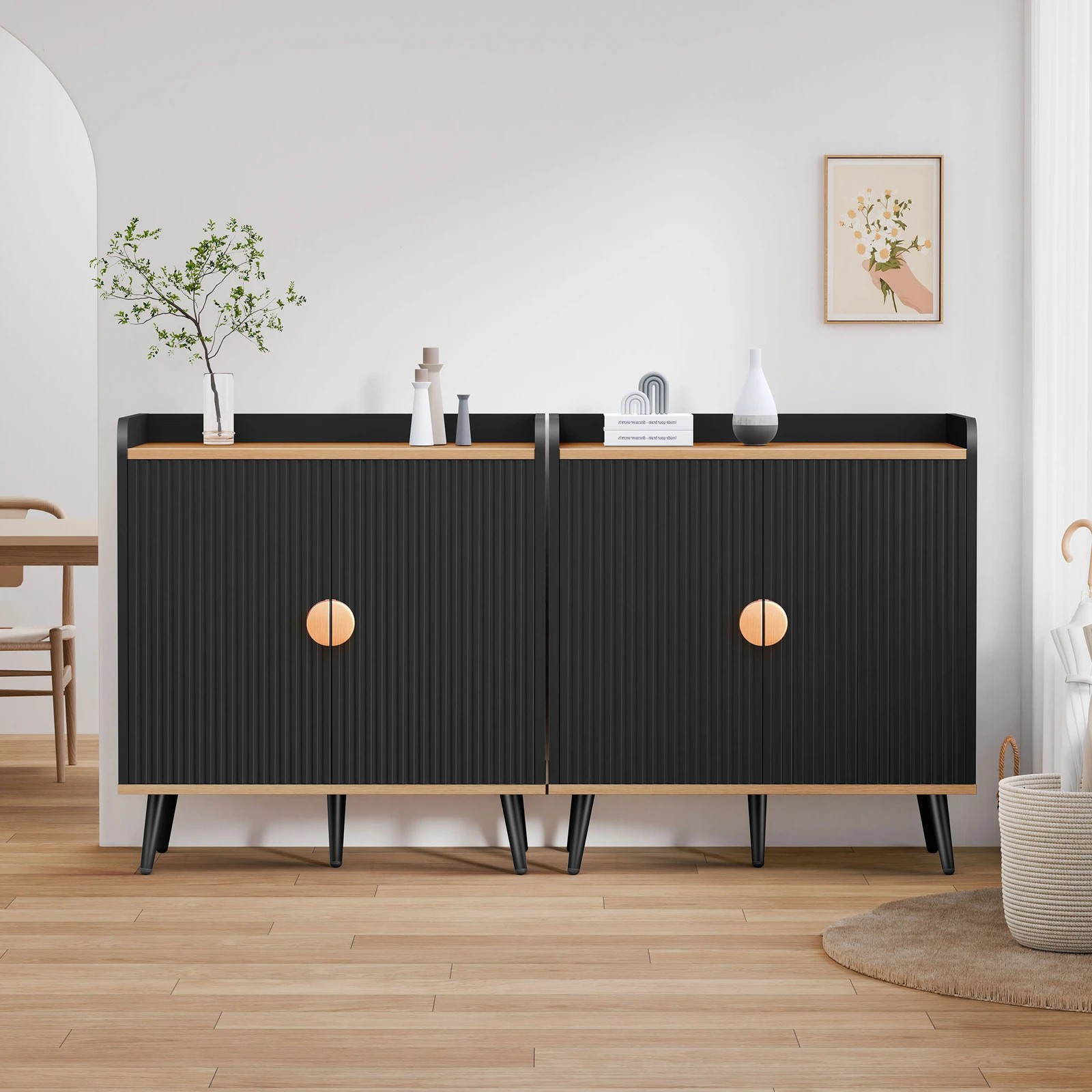 10 Alfordson Buffet Sideboard Cupboard Cabinet Storage Kitchen Hallway Doors - Black, 10 of 10