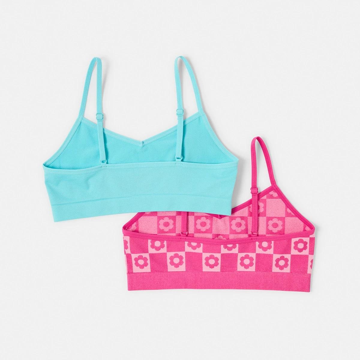 2 2 Pack Jacquard Seamfree Crop Top Daisycheck, 2 of 3