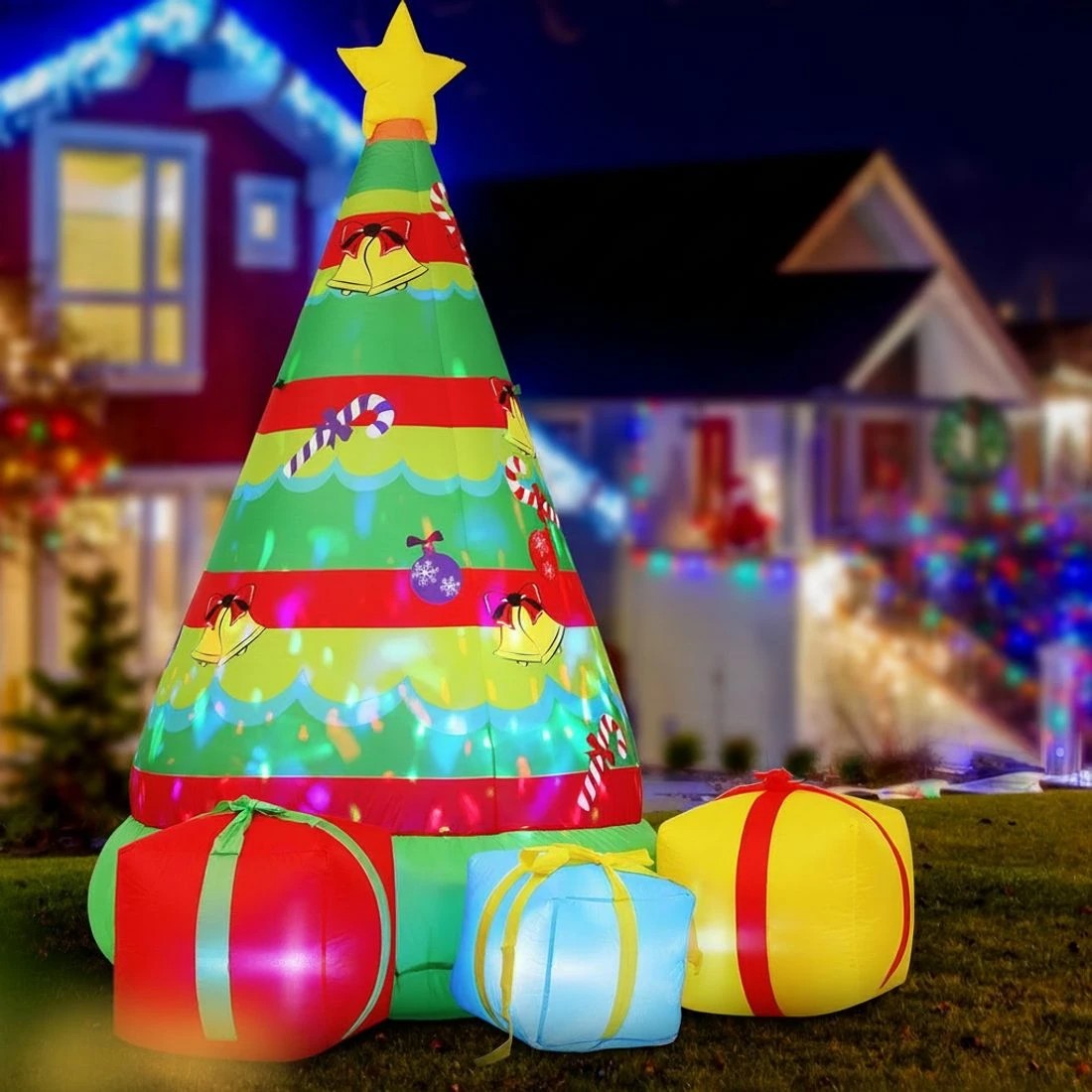 4 Jingle Jollys Christmas Inflatable Gift Tree 2.2M Height Flashing Light Decorations Illuminated - Multi, 4 of 6