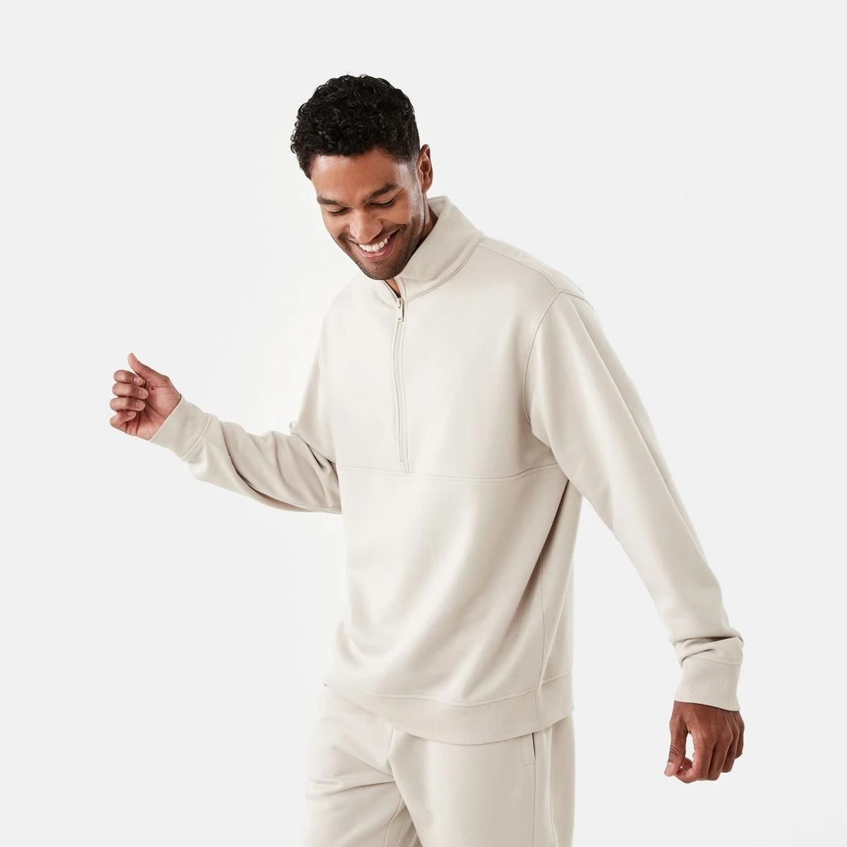 2 Active Mens Half Zip Pullover Sil Beige, 2 of 6