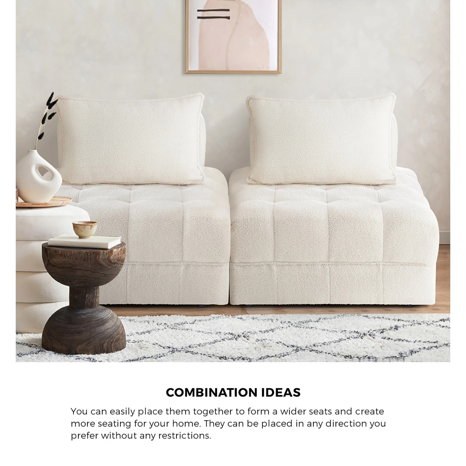 1 Oikiture 2 Seater Boucle Modular Sofa Lounge Chair Armless Tofu Back
 - White, 1 of 4