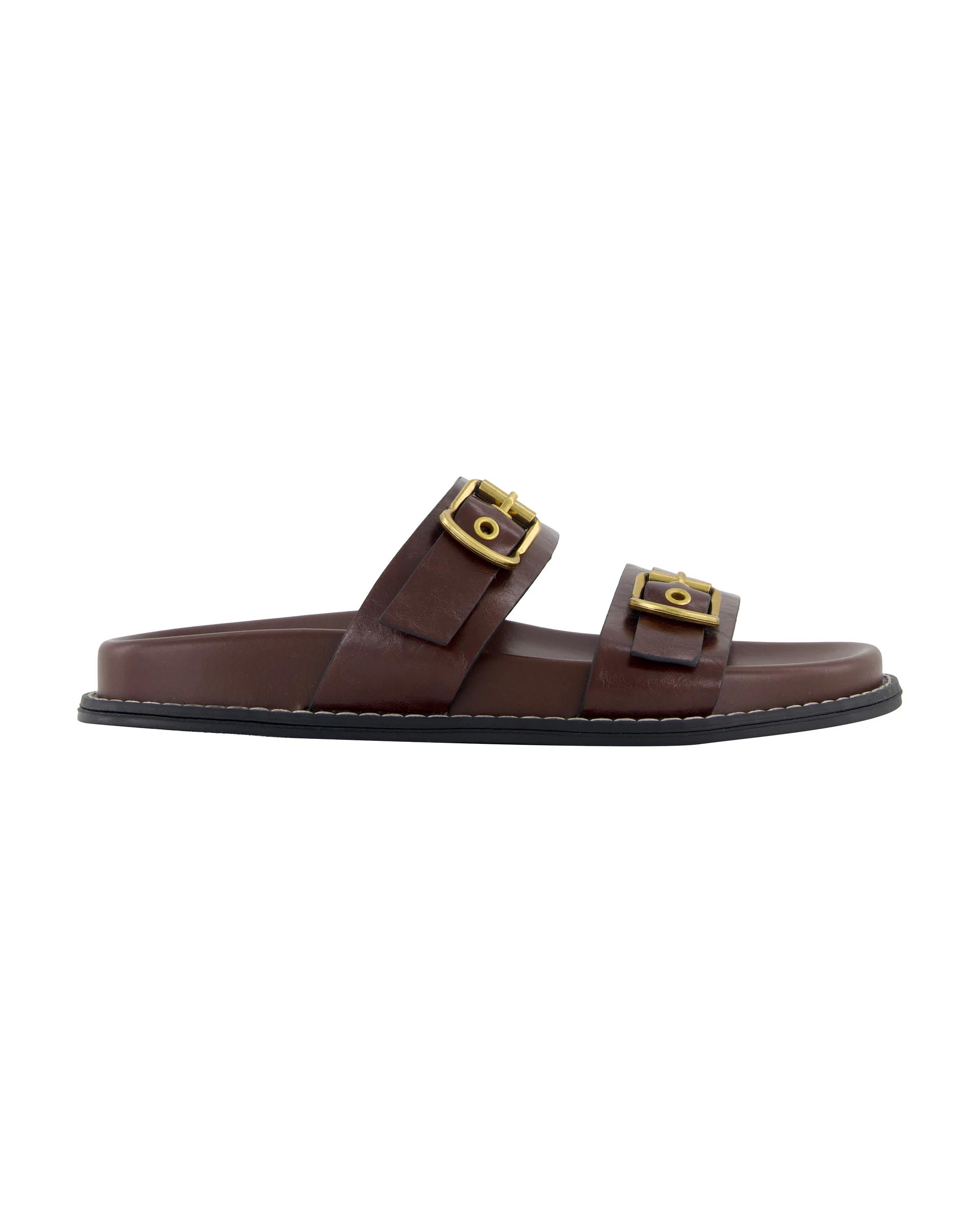 1 Two Band Buckle Comfort Sandals Chocolate, 1 of 3
