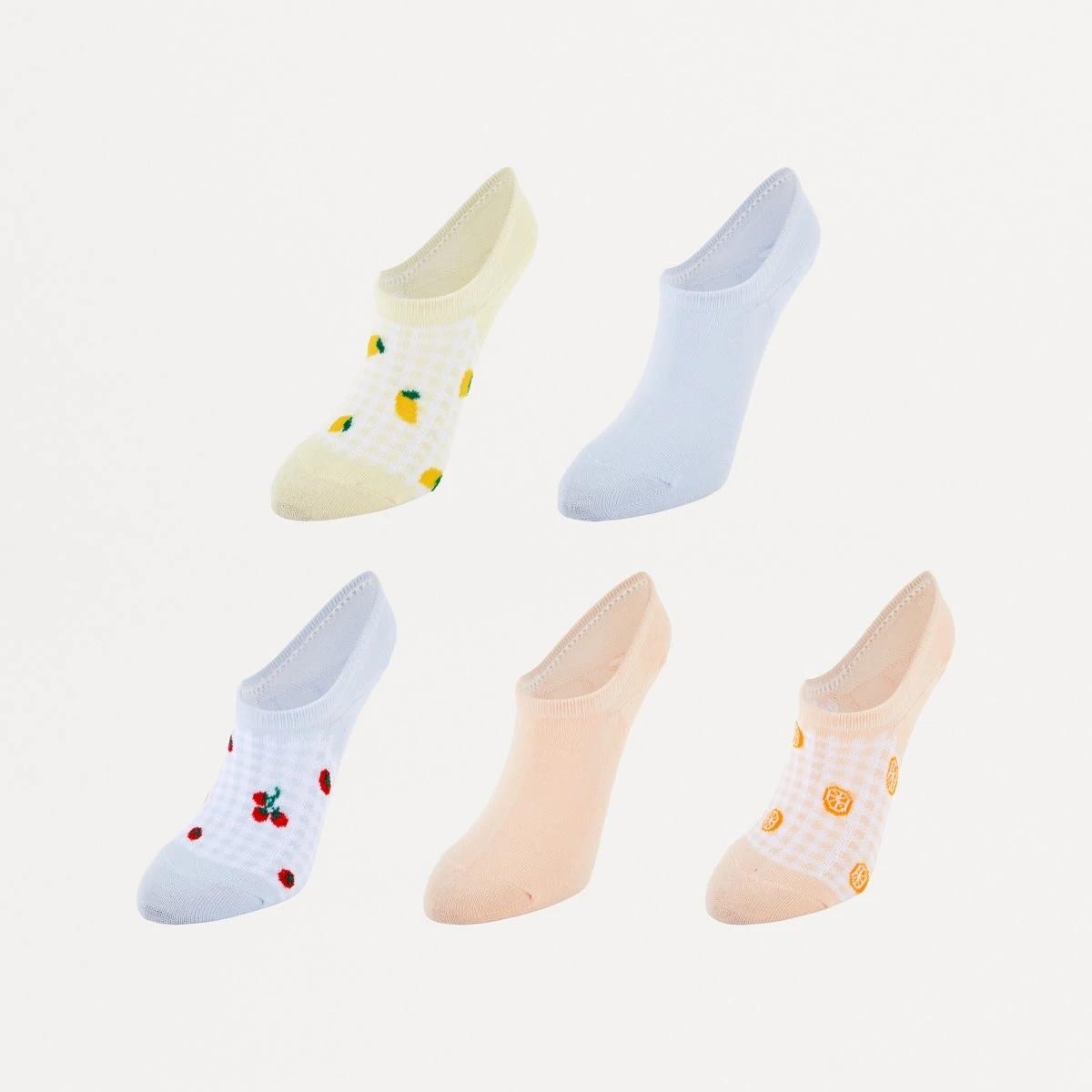 1 5 Pack Jacquard Sneaker Socks FRUIT CHECK MULTI PACK, 1 of 3