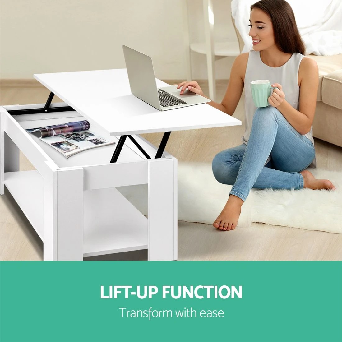 5 Artiss Coffee Table Lift-top Coffee Table - White, 5 of 8