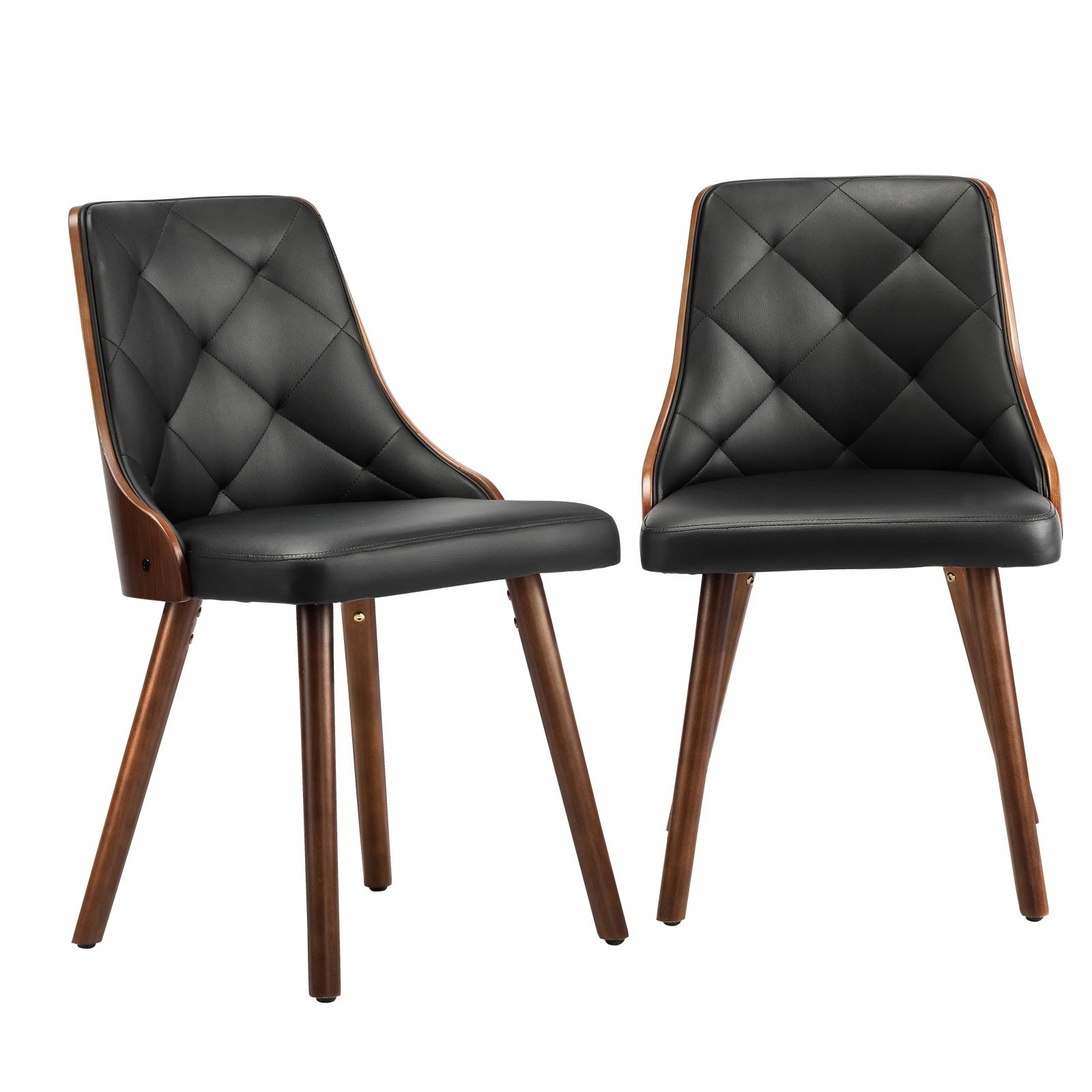 1 Oikiture 4x Dining Chairs Wooden Chair Kitchen Cafe Faux Leather Padded - Black, 1 of 9