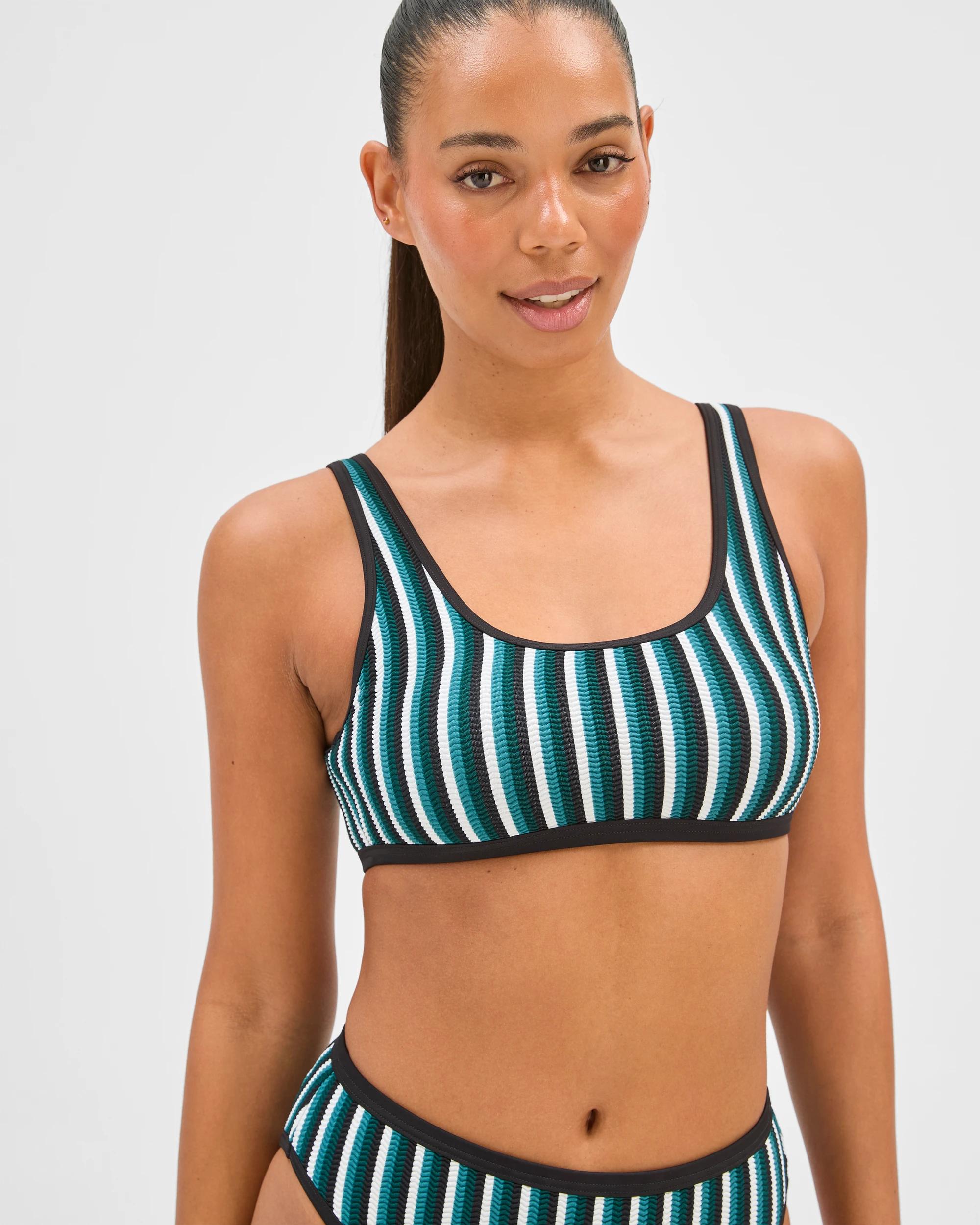 2 Target Woman Scoop Neck Crinkle Bikini Top COCOA/DEEP SEA STRIPE, 2 of 9