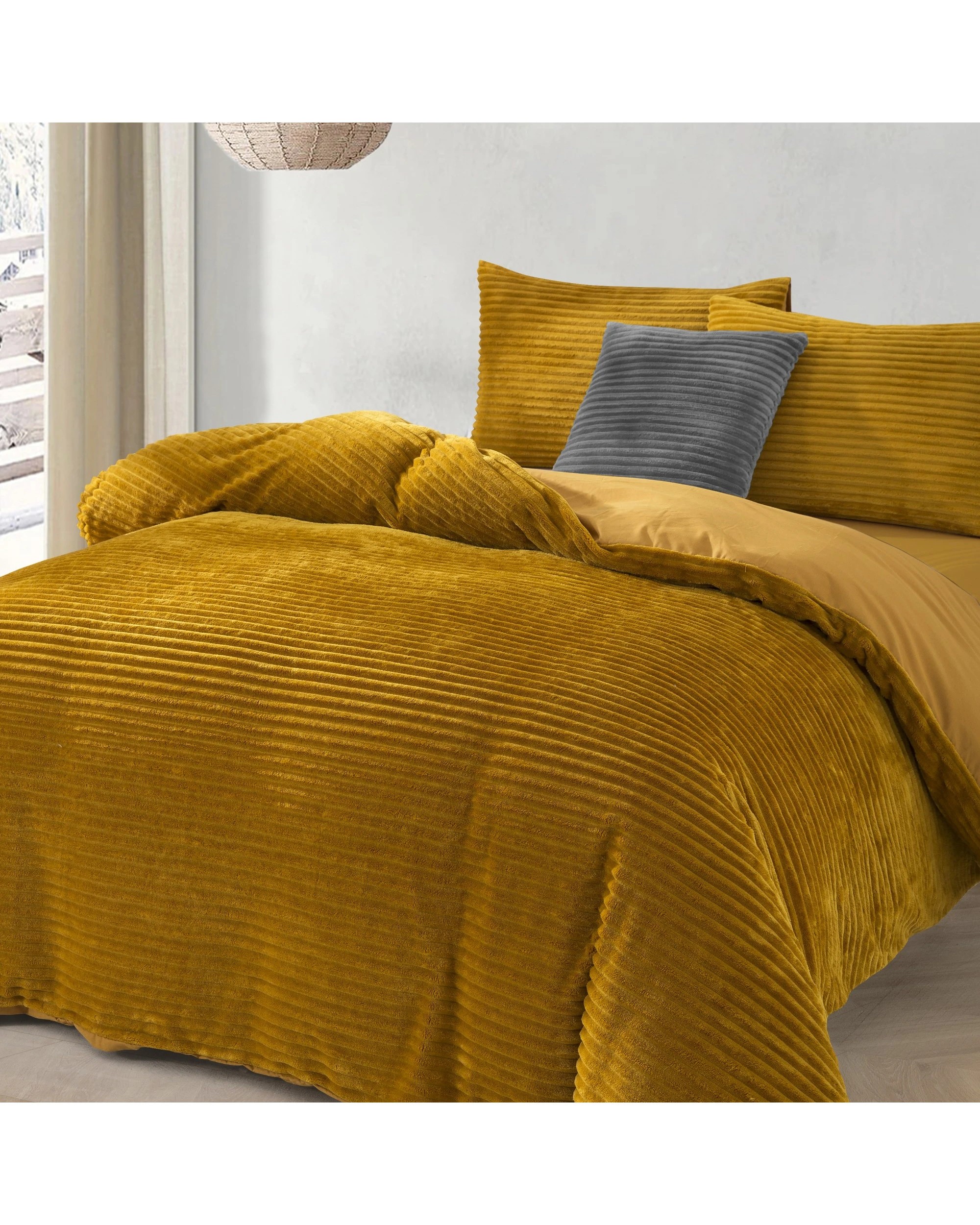 3 Dreamaker Signature Embossed Corduroy Fleece Quilt Cover Set - King Single Bed - Mustard, 3 of 6