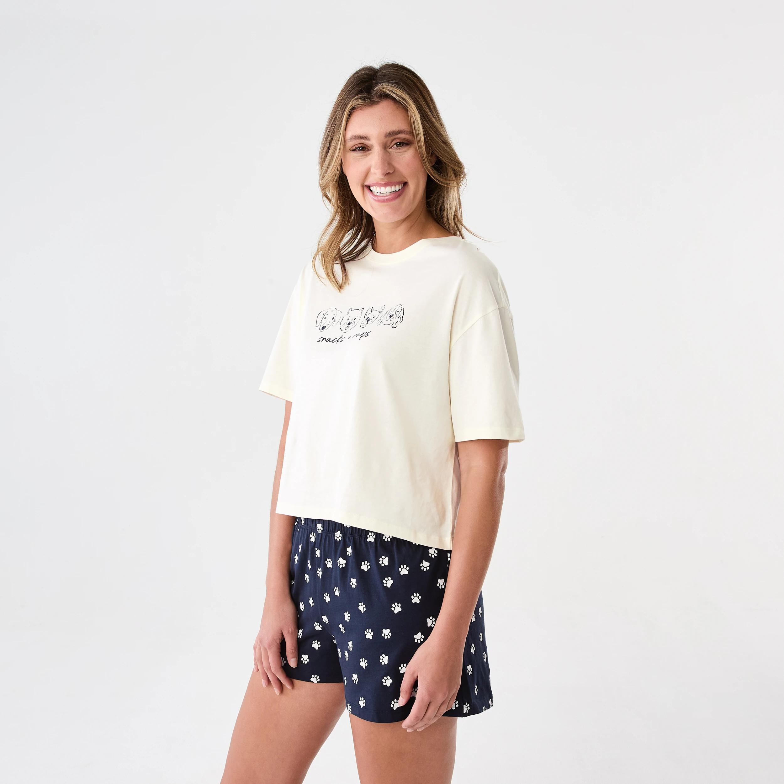 2 Knit T-shirt and Shorts Pyjama Set DOG FACES NAVY BLAZER, 2 of 8