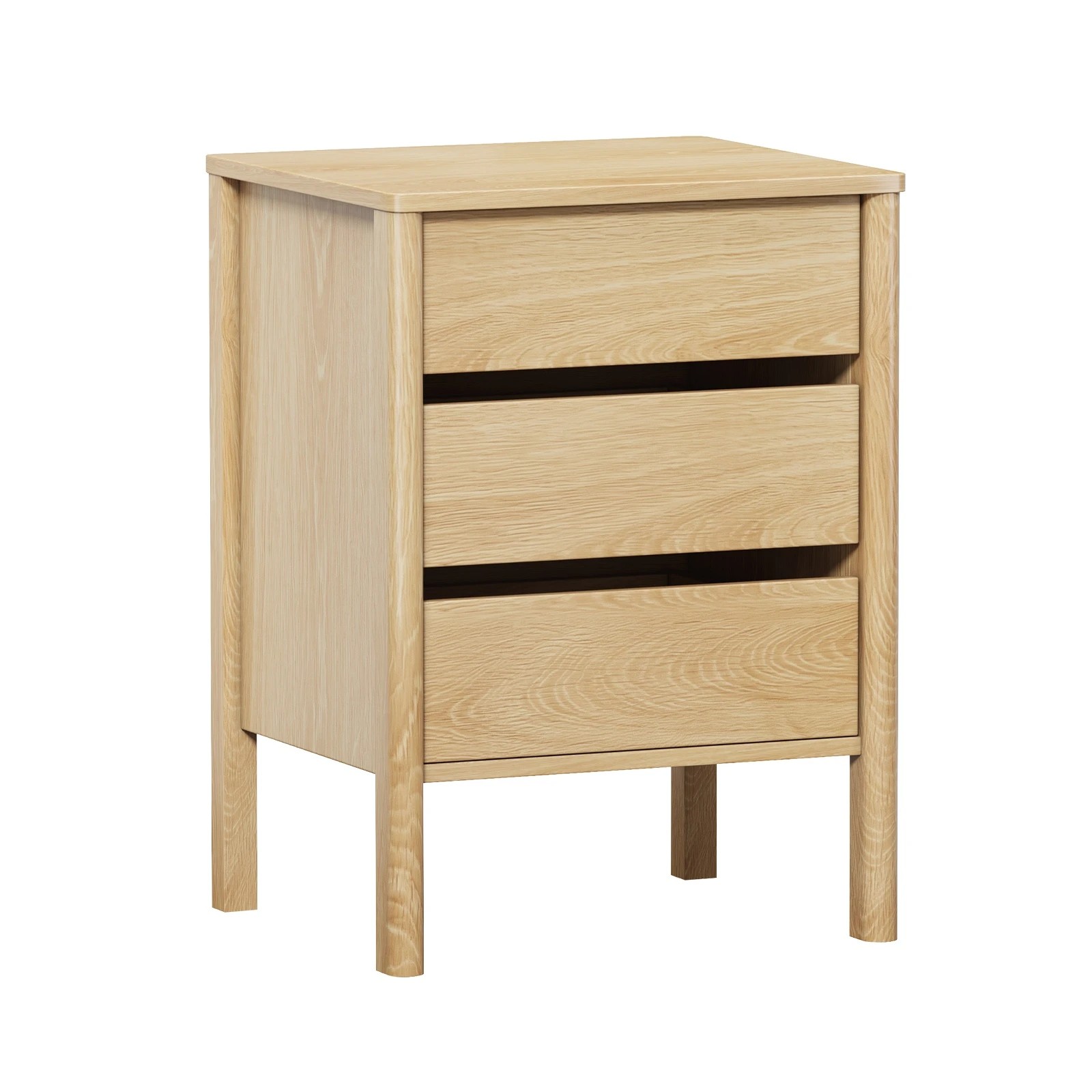 1 Oikiture Bedside Table 3 Drawers Side Table Nightstand Handle-free - Natural, 1 of 10