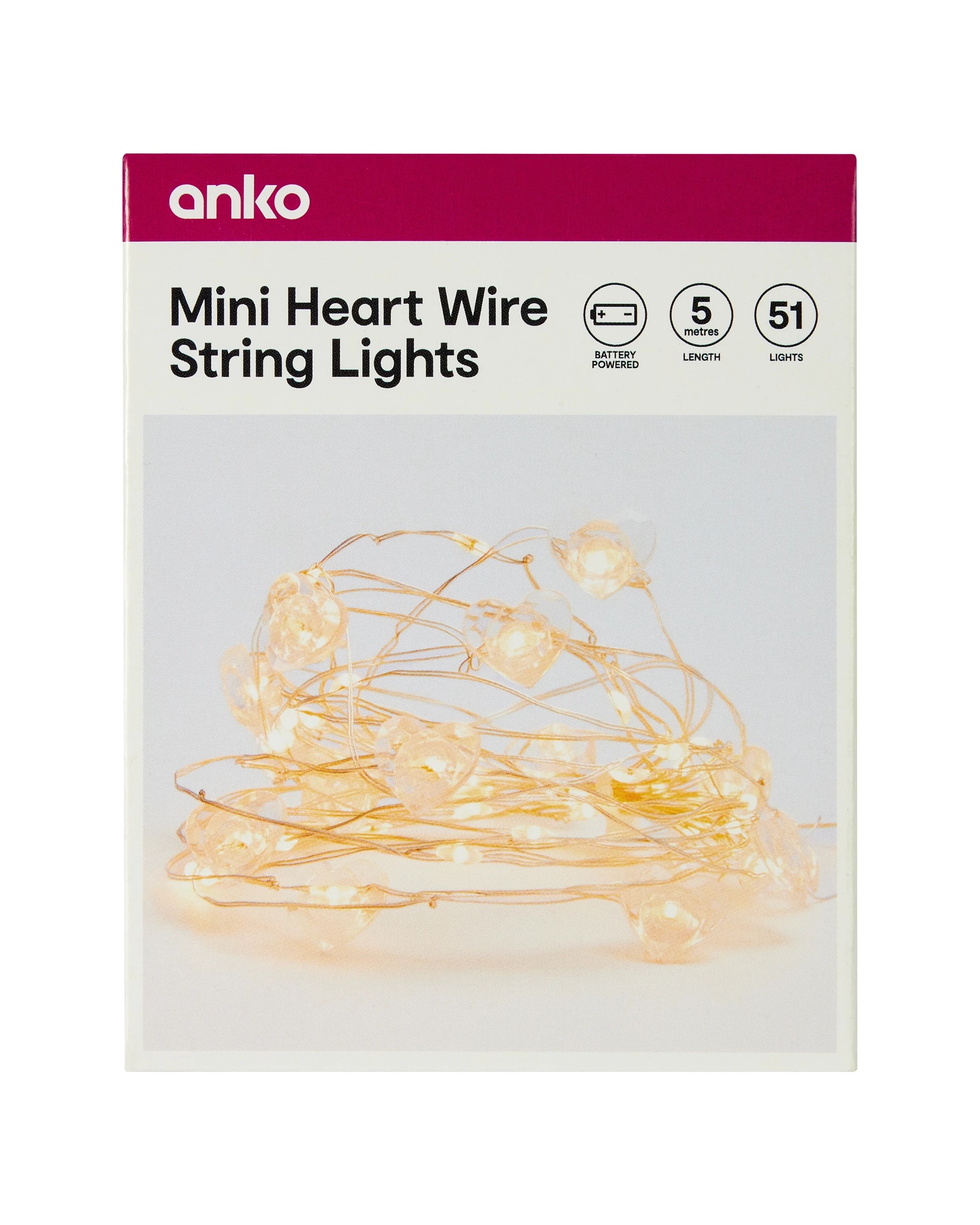 6 Mini Heart Wire String Lights, 6 of 6