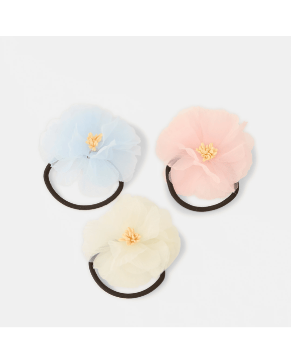 3 Pack Floral Hair Ties - Pink, Yellow and Blue