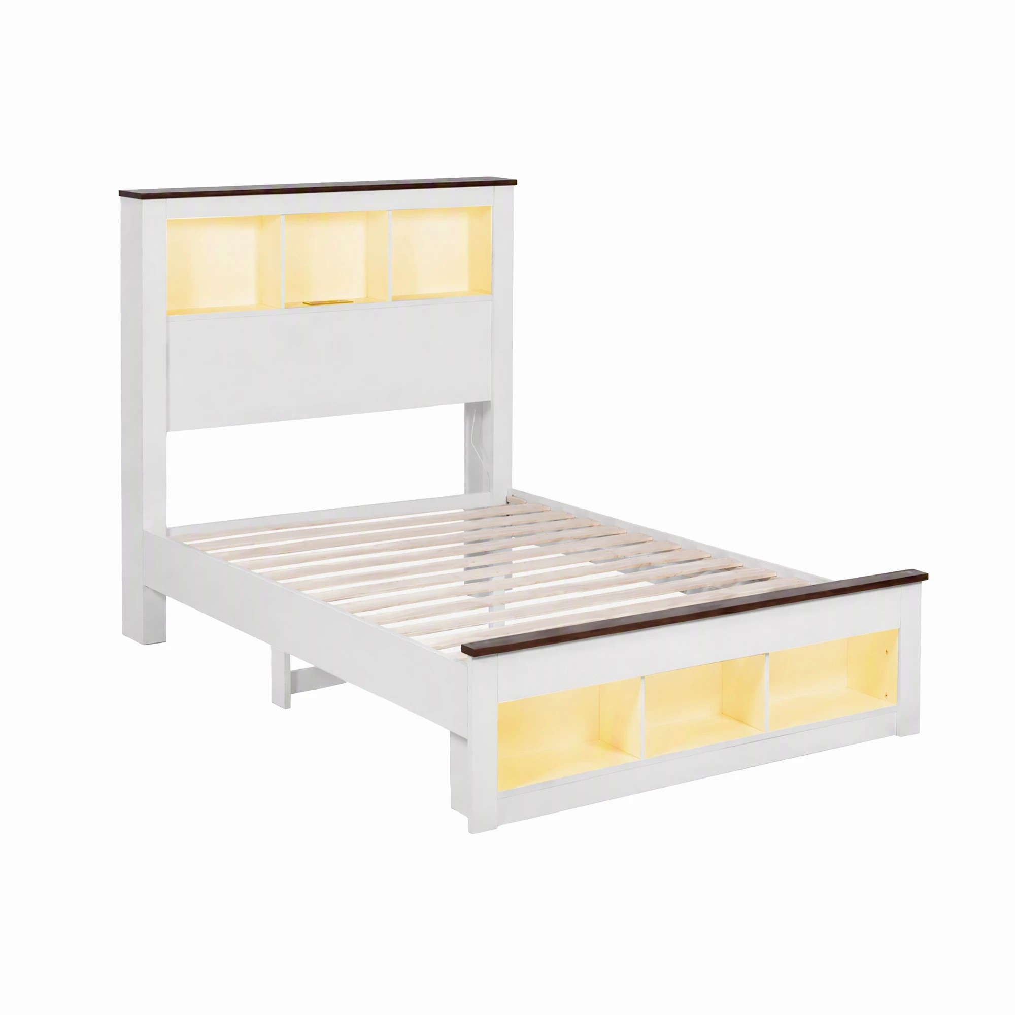 1 Artiss Bed Frame with Storage Bookcase Headboard and Footboard, - Single Bed - White, 1 of 9