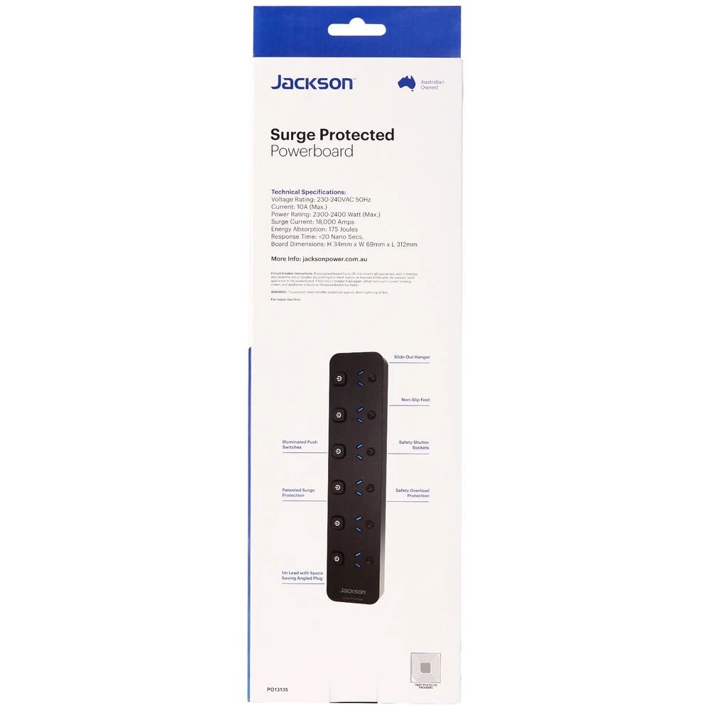 7 Jackson 4 Outlet Switched Powerboard Surge Protection Black, 7 of 7