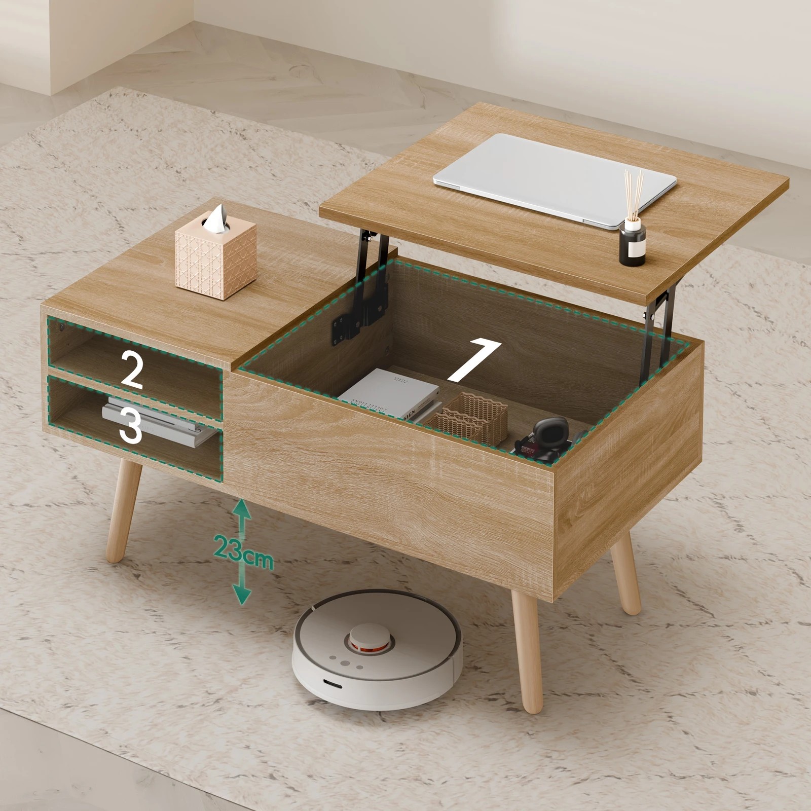 4 Alfordson Coffee Table 2-in-1 Lift Up Hidden Storage Wood, 4 of 10