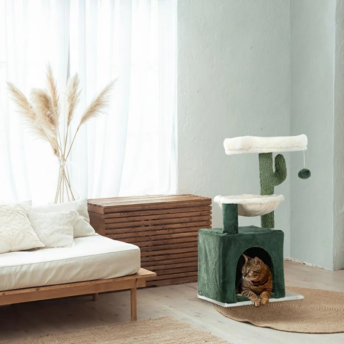3 i.Pet Cat Tree 78cm Scratching Post Tower Scratcher Wood Condo House Bed Toys - Green, 3 of 5