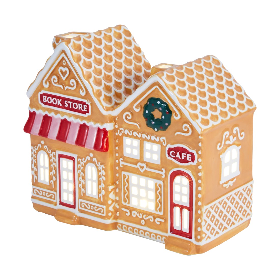 2 Light Up Ceramic Gingerbread Stores, 2 of 6