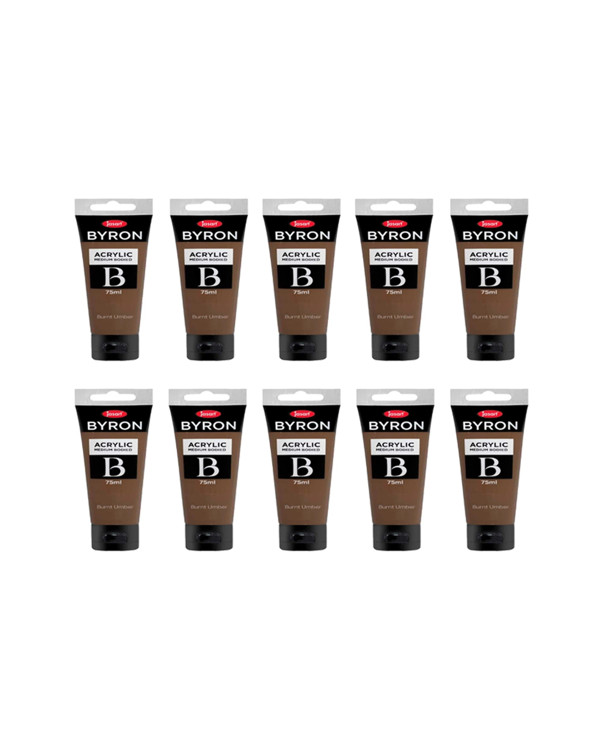 1 Jasart 10PK Byron Acrylic Paint Tube Art Craft Medium Bodied Non Toxic 75ml Burnt Umber - Brown, 1 of 2