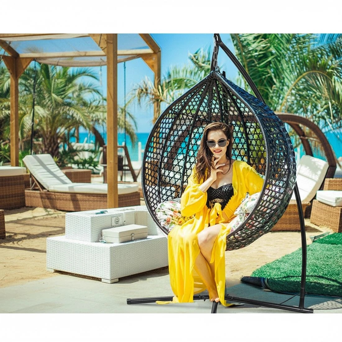 3 Gardeon Hammock Chair Steel Stand Outdoor Furniture Heavy Duty - Black, 3 of 7