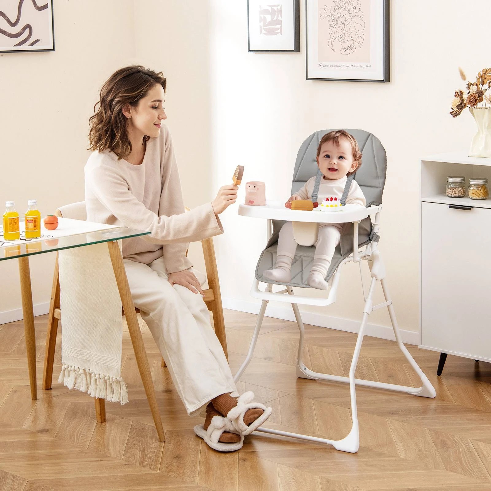 3 Costway Foldable Baby High Chair Portable Feeding Highchair - Grey, 3 of 3