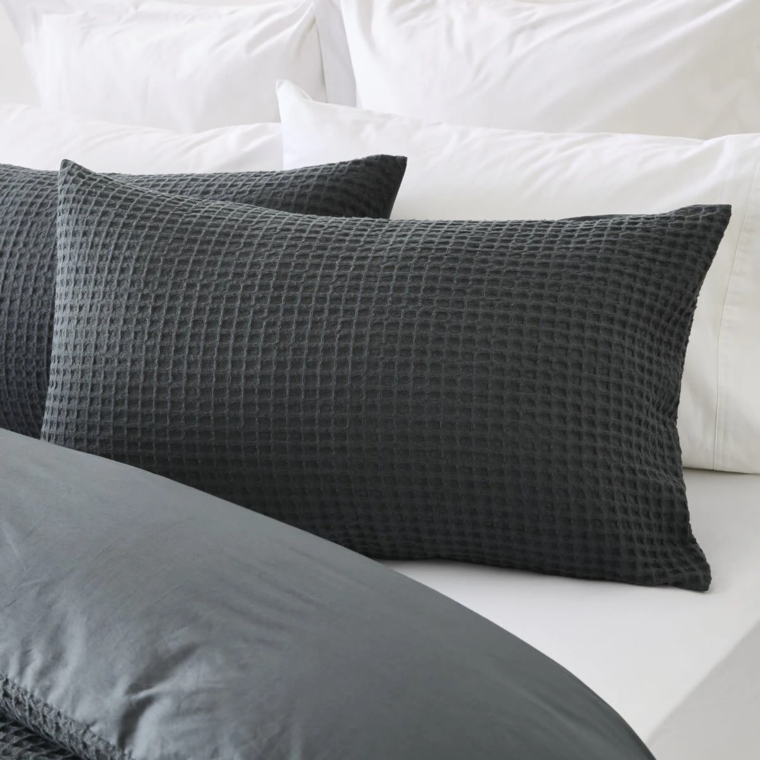 2 Waffle Cotton Quilt Cover Set - Queen Bed, Charcoal, 2 of 6
