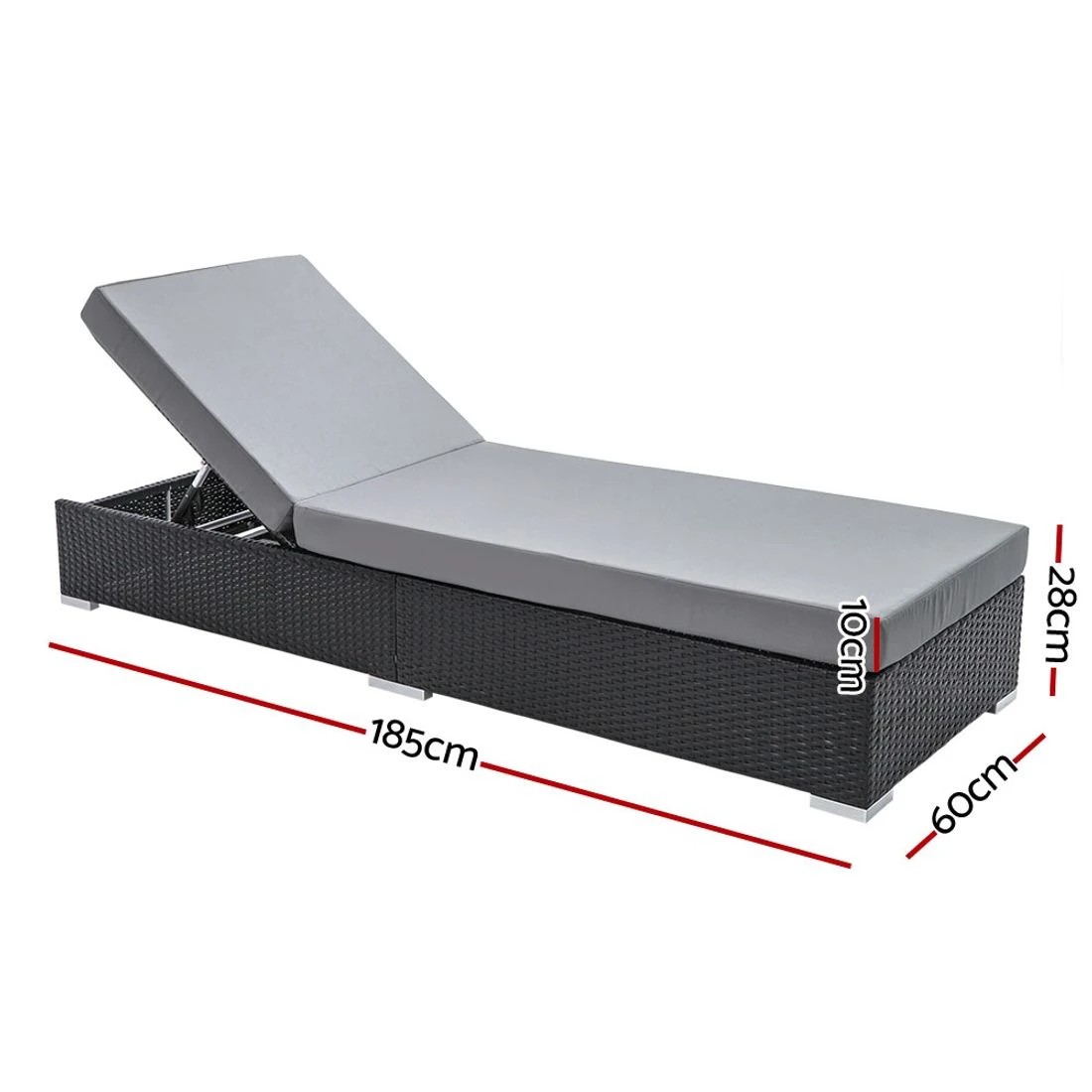 2 Gardeon 3 Piece Rattan Sun Lounge Set Adjustable Backrests Cushioned Day Bed Outdoor Wicker Aluminium Frame
 - black, 2 of 8