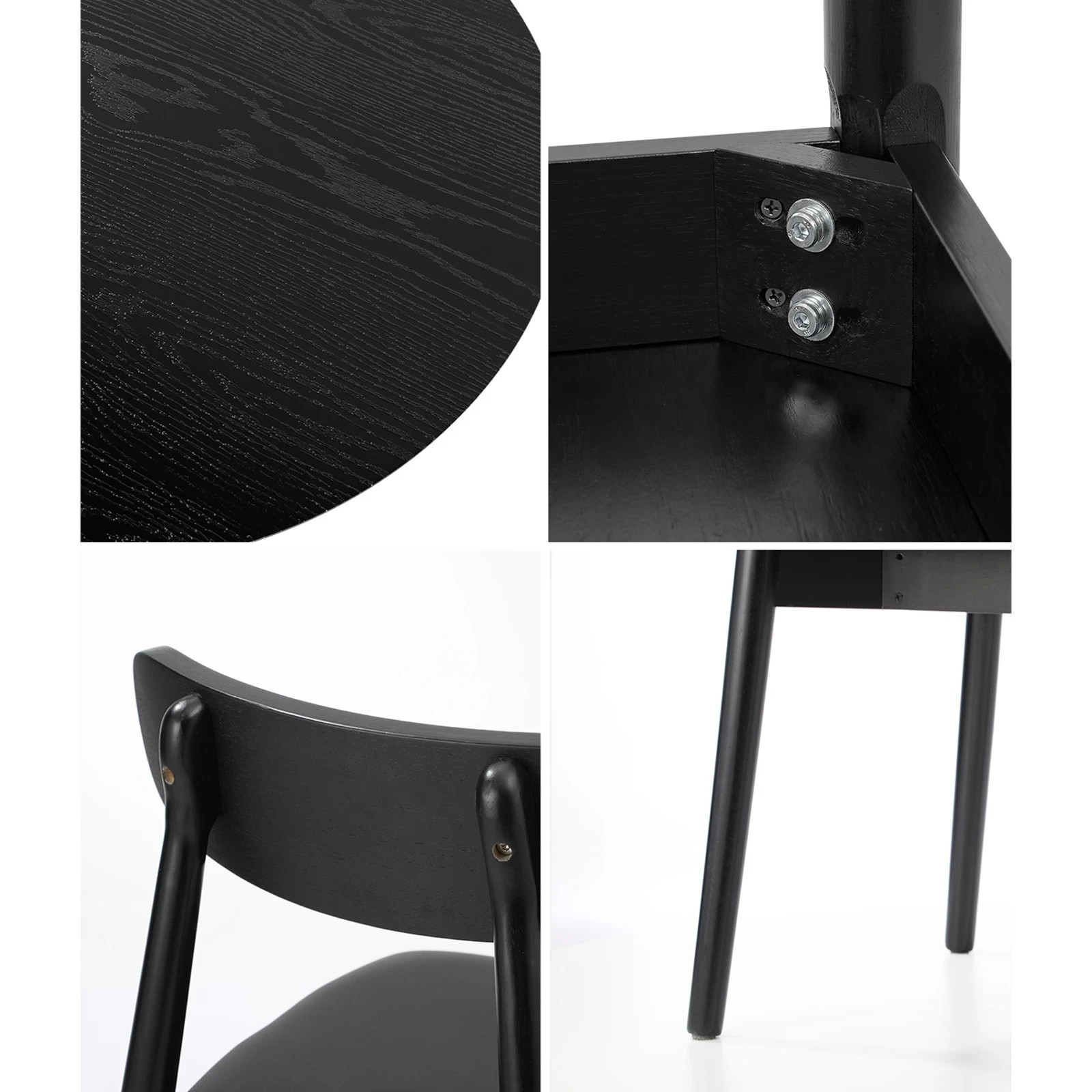 5 Oikiture 5PCS Dining Table Set 100cm Round Table 4 Rubberwood Dining Chairs - Black, 5 of 9