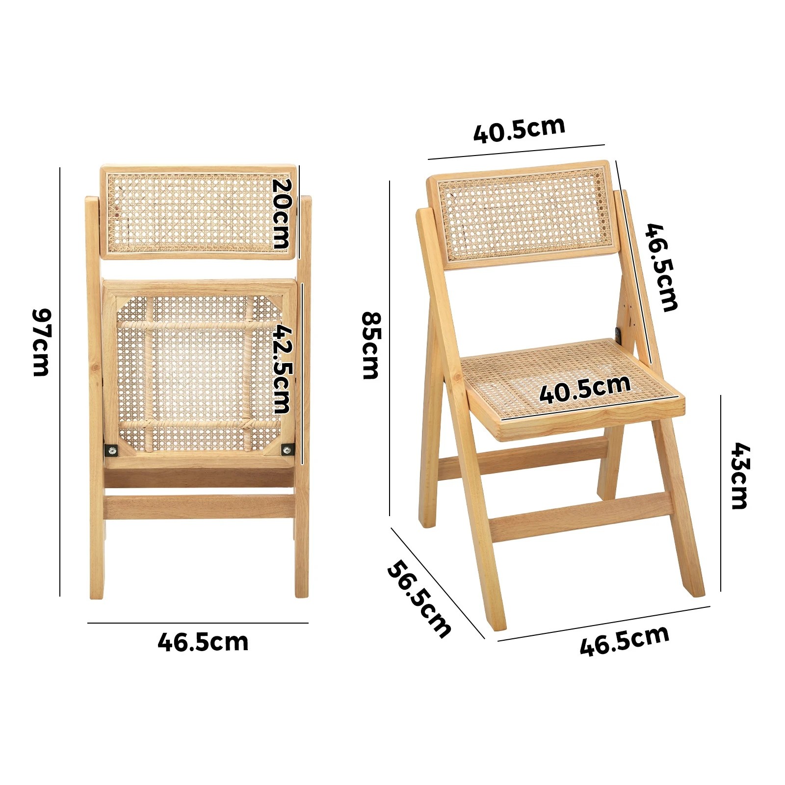 9 Oikiture 4x Dining Chairs Folding Rattan Chair Wooden Accent Chair - Natural, 9 of 9