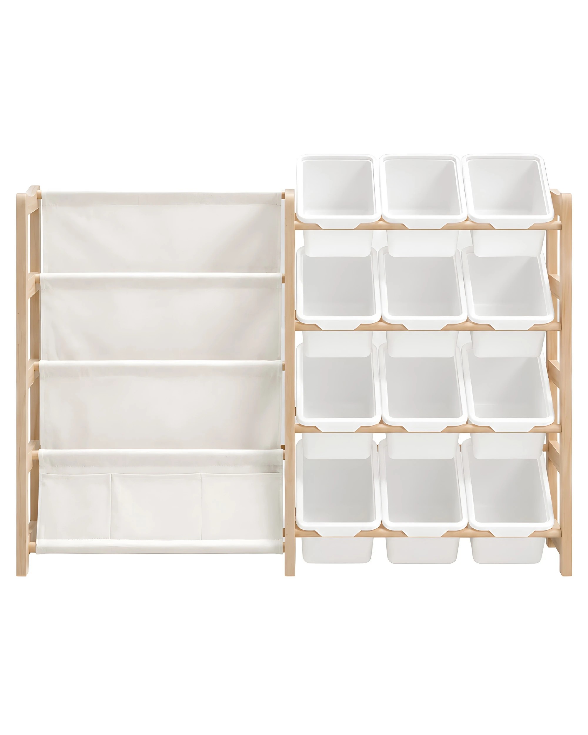 2 Playpals Montessori Toy Storage Organizer with Bookshelf Wooden Kids Book Rack and 12 Toy Bins, 2 of 8