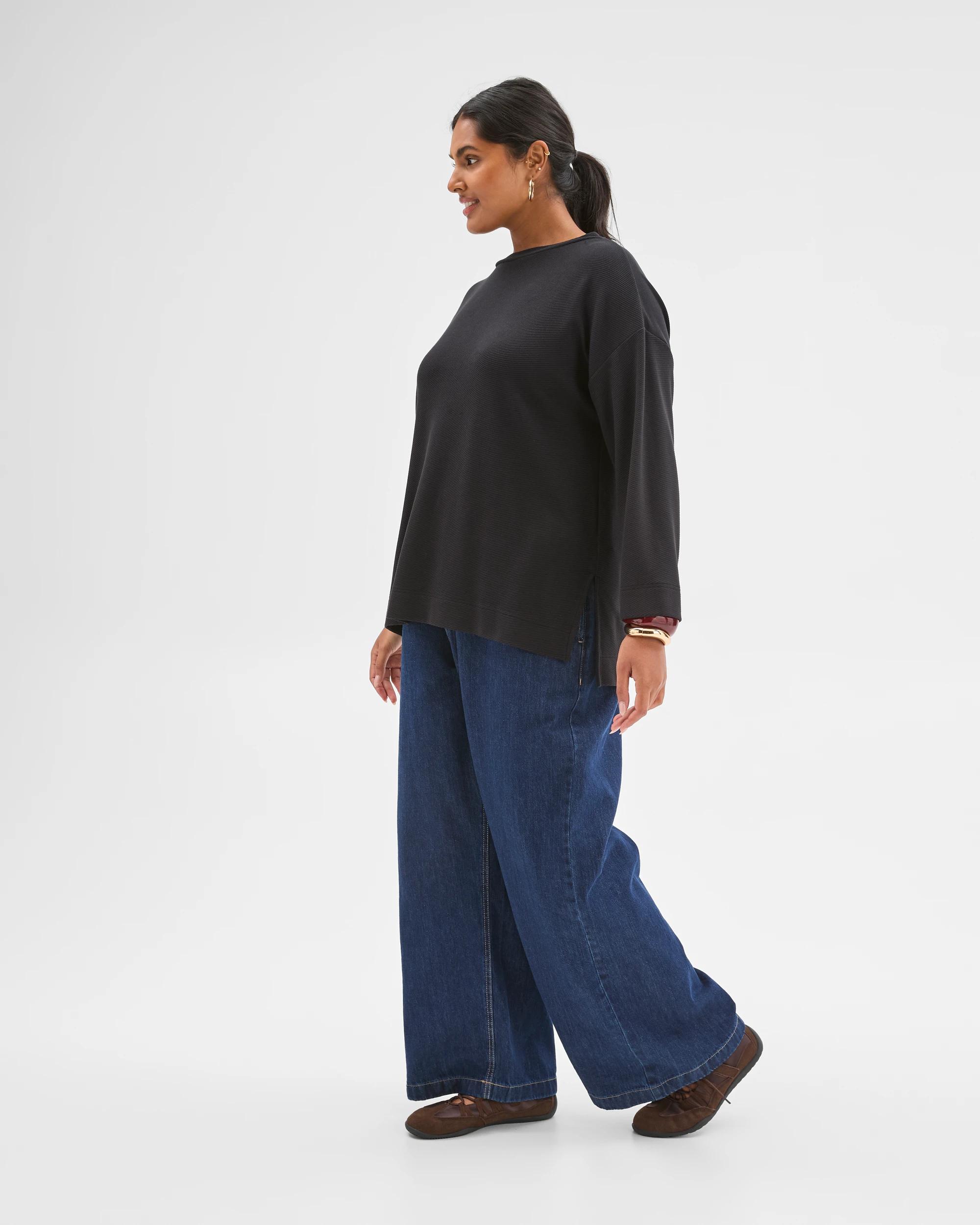 3 Target Curve Plus Size Long Sleeve Ottoman Top BLACK, 3 of 6