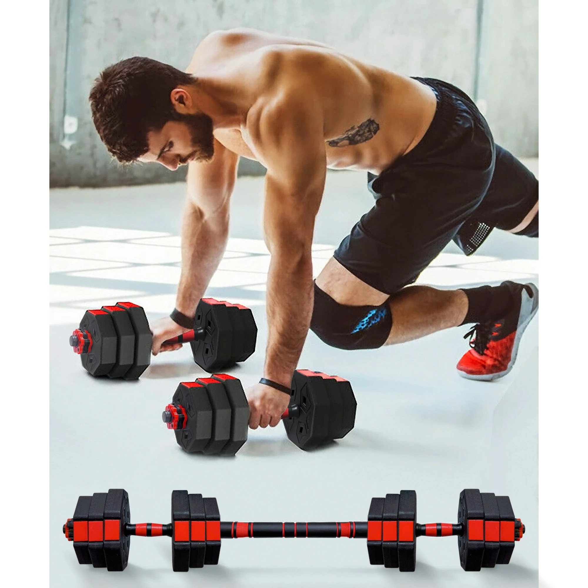 2 Fitness Master Adjustable Dumbbell Set Octagonal Antiroll Barbell Training 40kg, 2 of 6