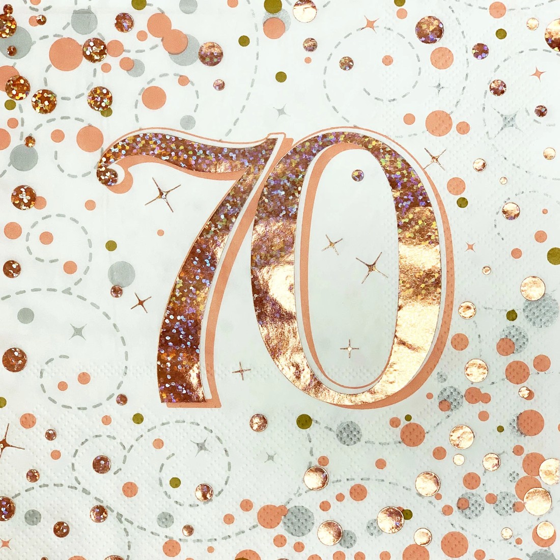 1 Alpen Sparkling Fizz Rose Gold 70th Holographic Large Napkins / Serviettes (Pack of 16), 1 of 1