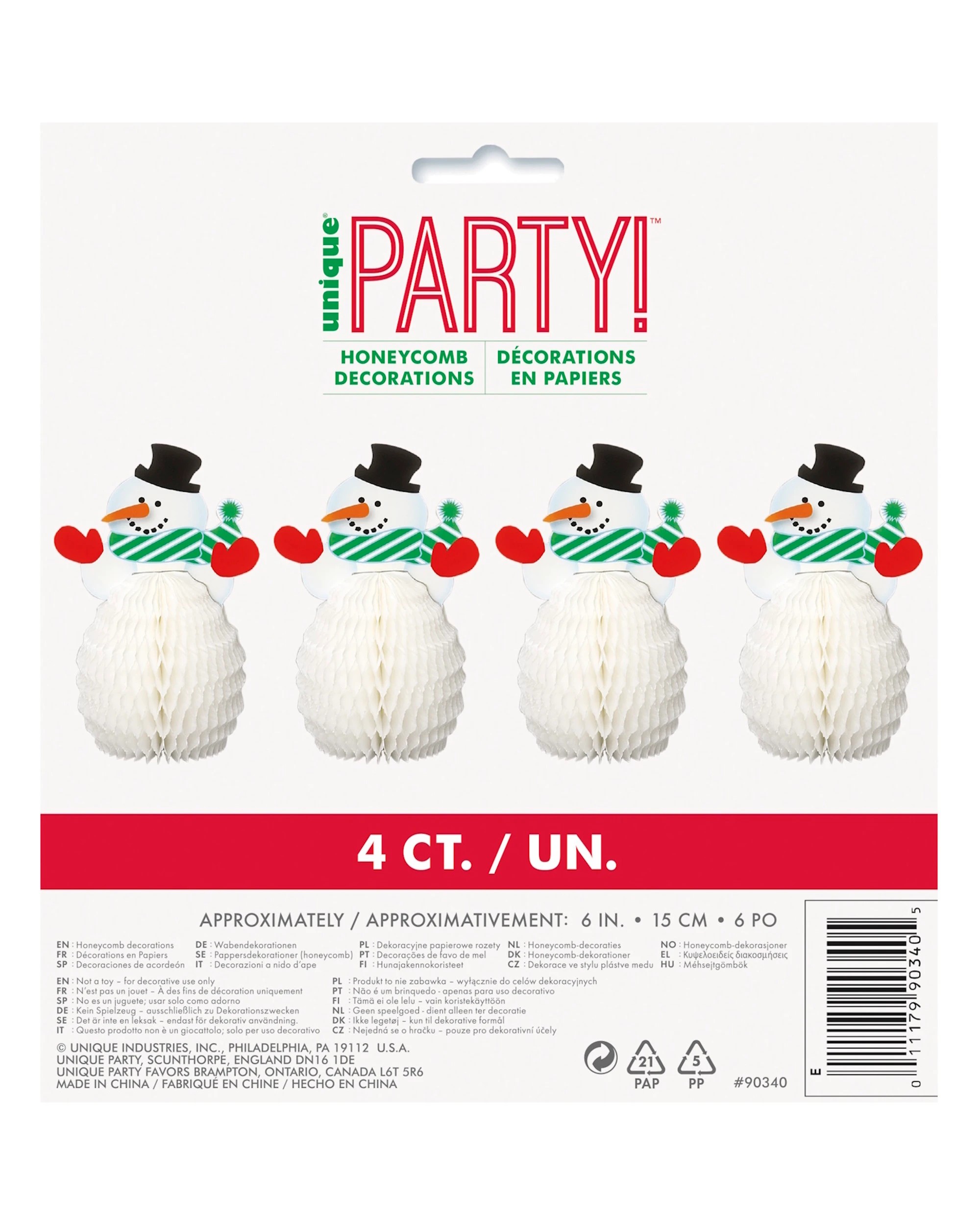 1 Unique Snowman Mini Honeycomb Centrepieces Set of 4 - Multi, 1 of 2