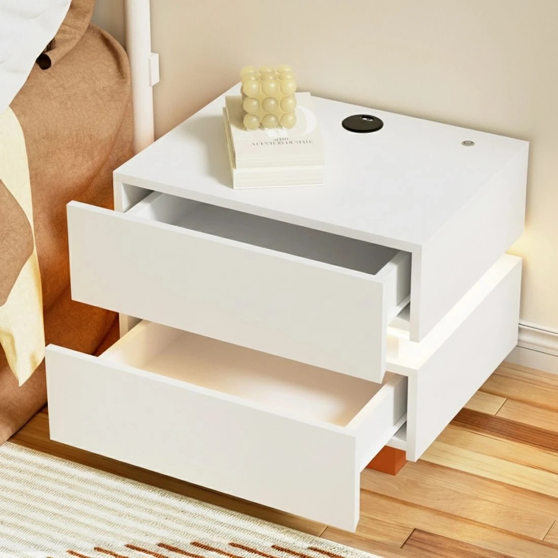 3 Artiss Smart Bedside Table LED Wireless Charging Ada - White, 3 of 6