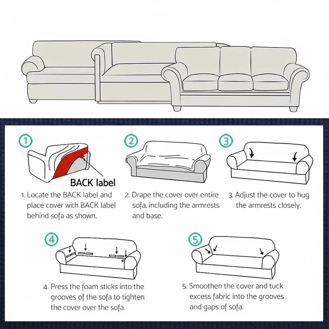 6 Artiss Sofa Cover Couch Covers 3 Seater High Stretch - Grey, 6 of 6