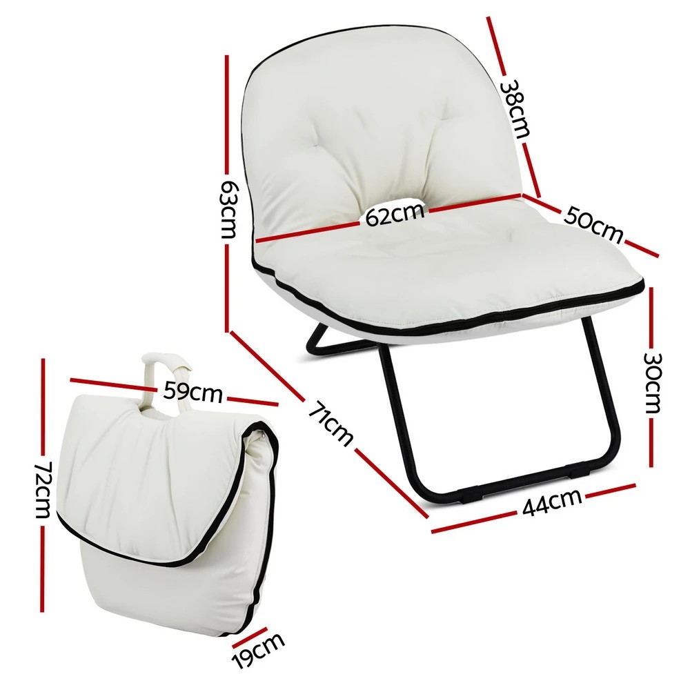 2 Artiss Foldable Chair 2-In-1 Armchair Lounge Chair Portable - White, 2 of 7