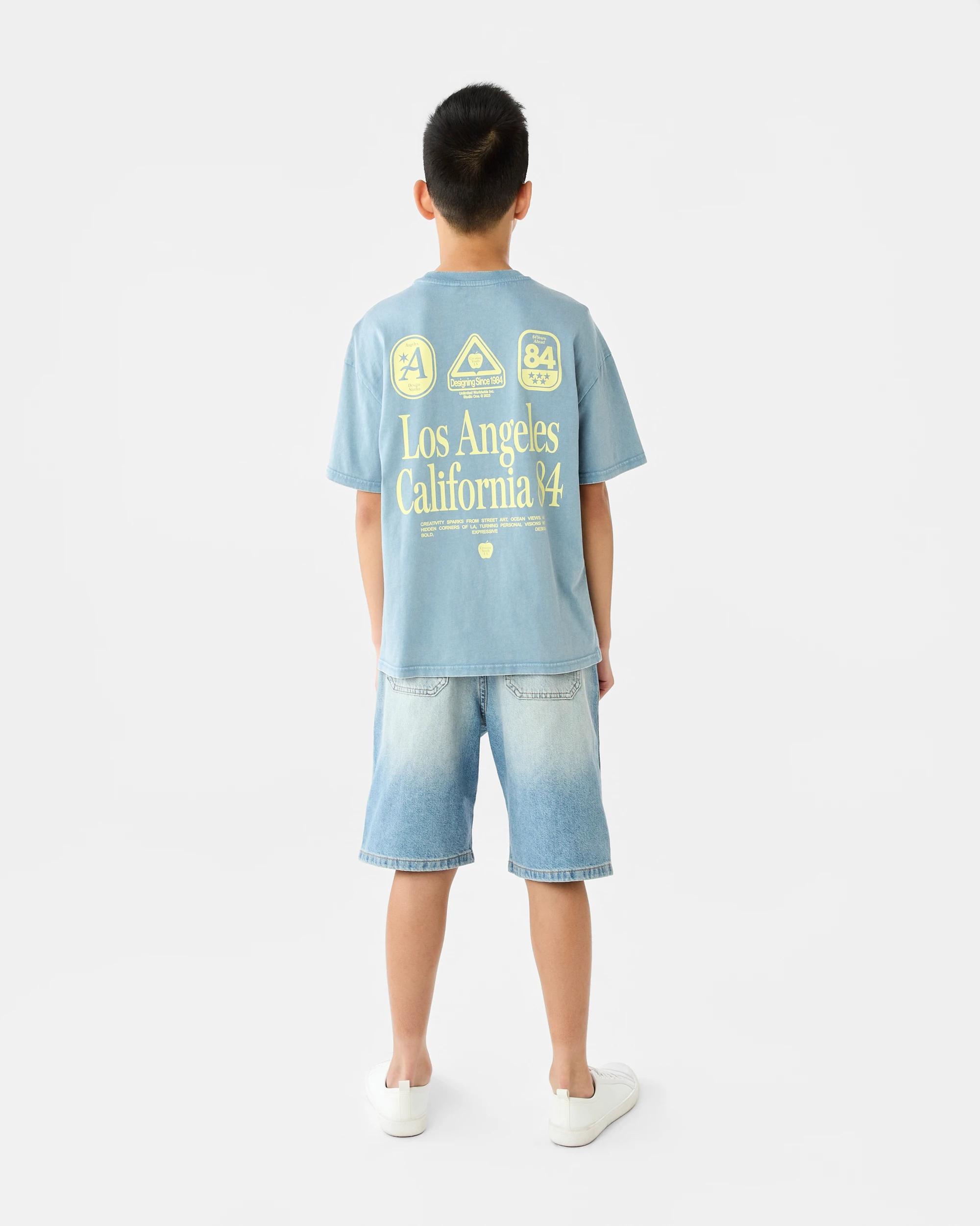7 Short Sleeve Oversized Washed Printed T-shirt Blu Typogr, 7 of 7