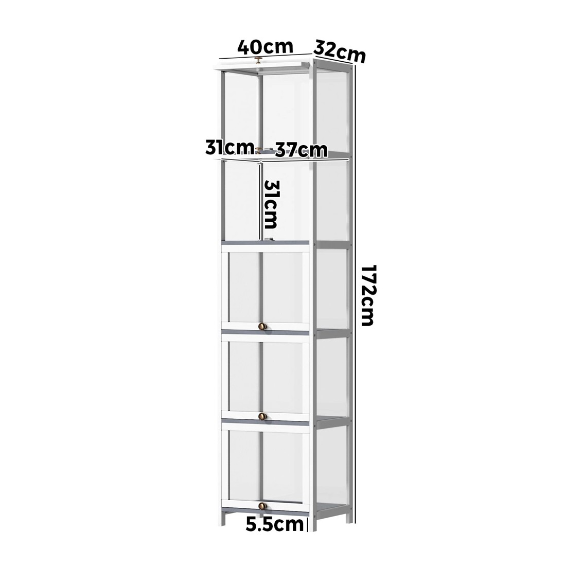 8 Oikiture Display Cabinet Slim Storage 5-tier Shelves Clear Bookcase Rack
 - White, 8 of 9
