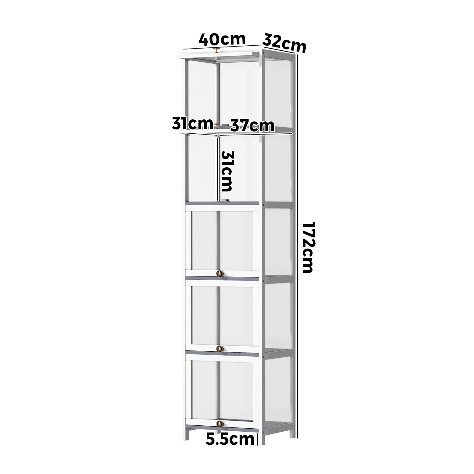 8 Oikiture Display Cabinet Slim Storage 5-tier Shelves Clear Bookcase Rack
 - White, 8 of 9