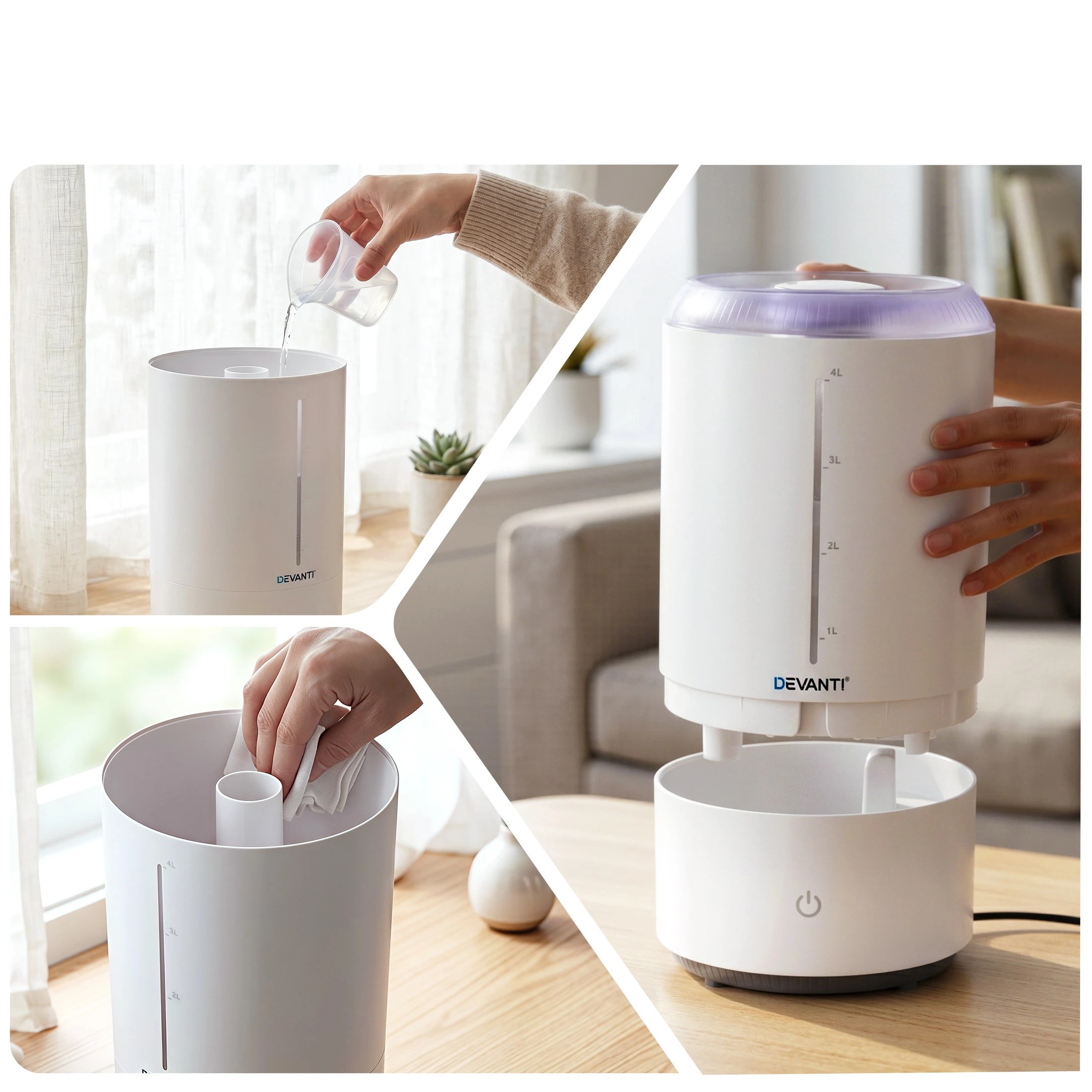 7 Devanti 4L Ultrasonic Humidifier and Diffuser - White, 7 of 9
