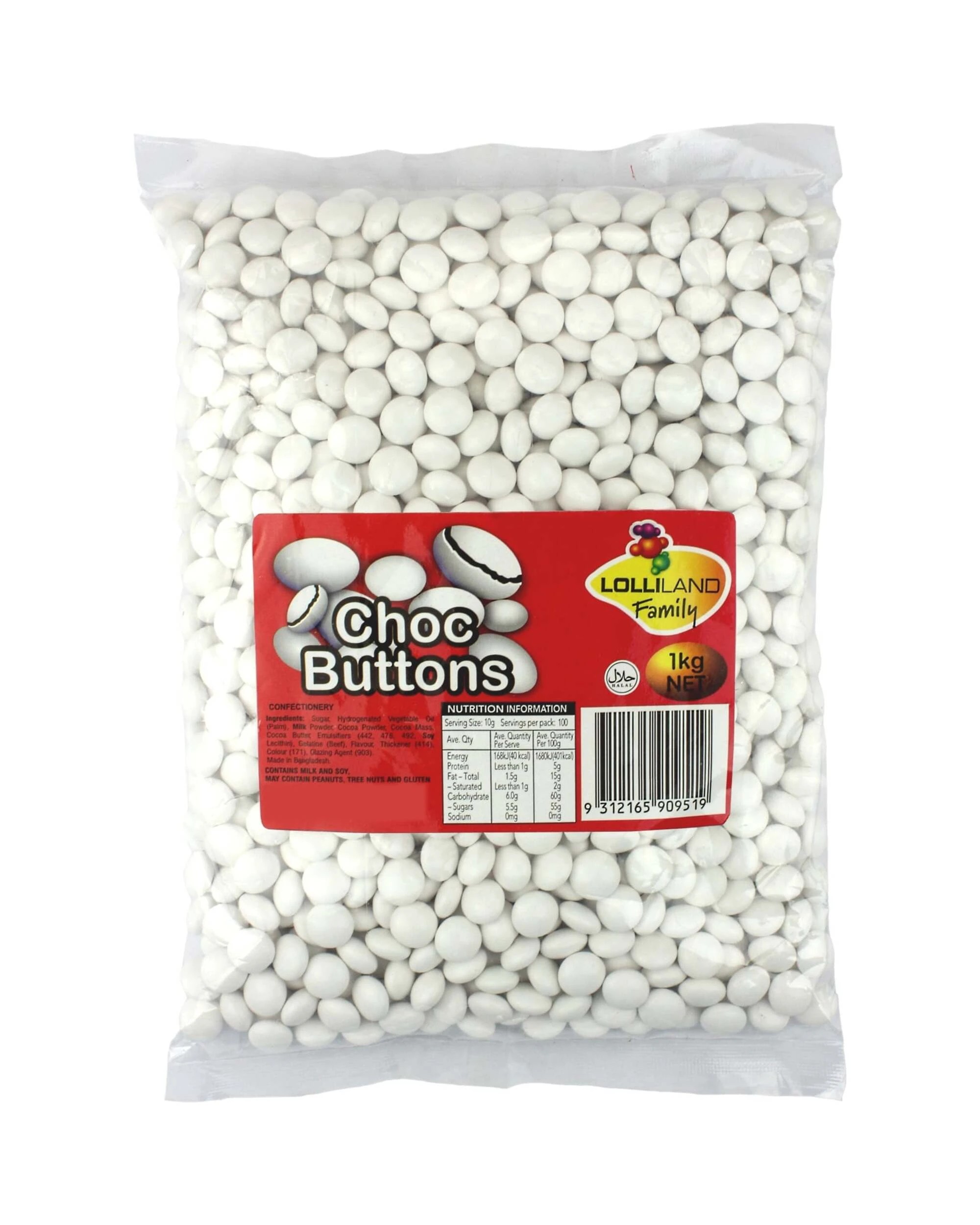 1 Lolliland White Chocolate Buttons 1kg - White, 1 of 1