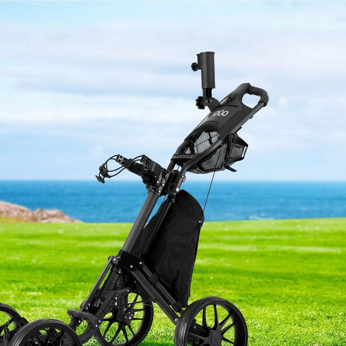 4 Everfit Golf Buggy Foldable Trolley Golf Cart Wheels Umbrella Bottle Holder - Black, 4 of 6