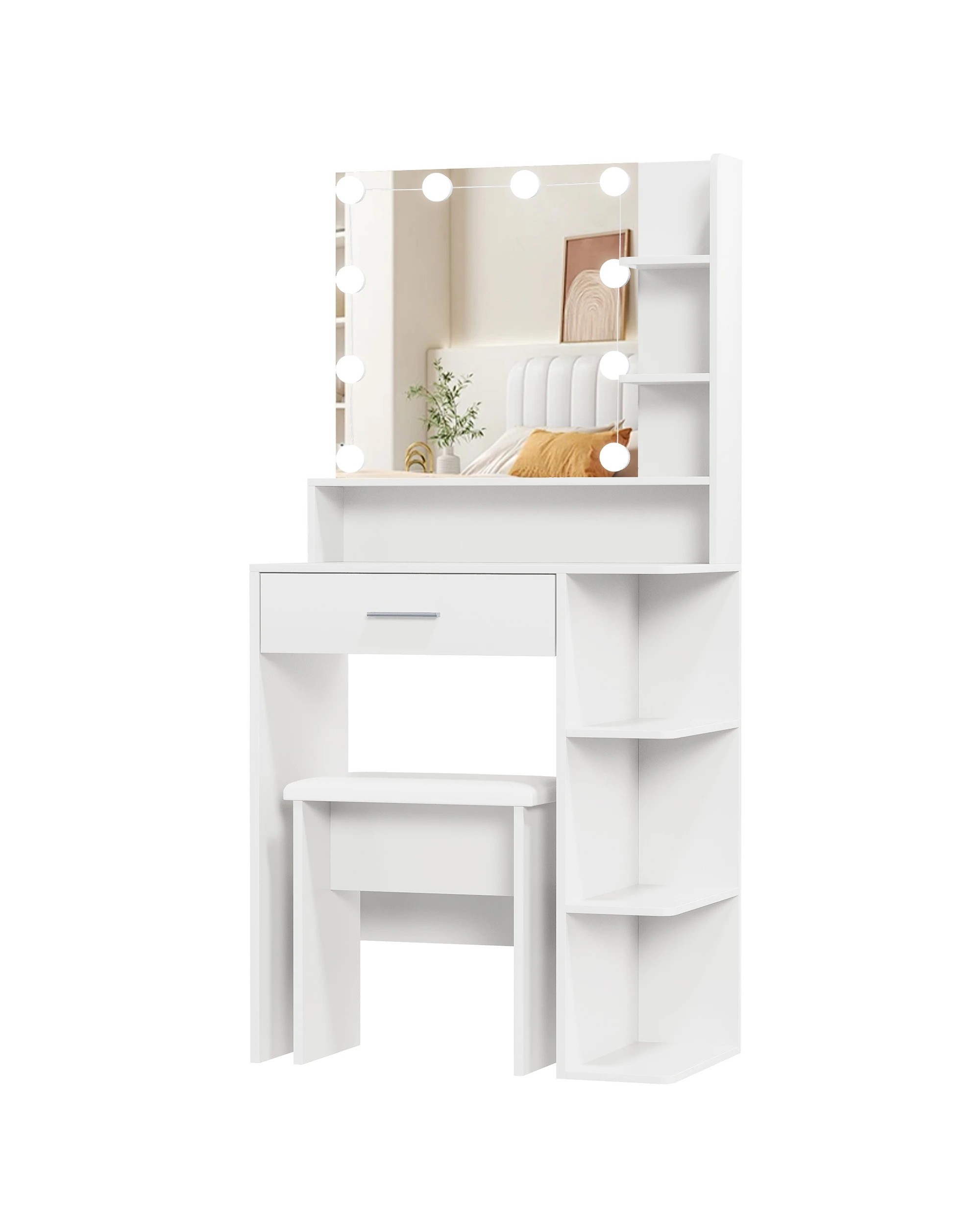 1 Advwin Dressing Table Stool Set LED Light Glass Top - Black, 1 of 9