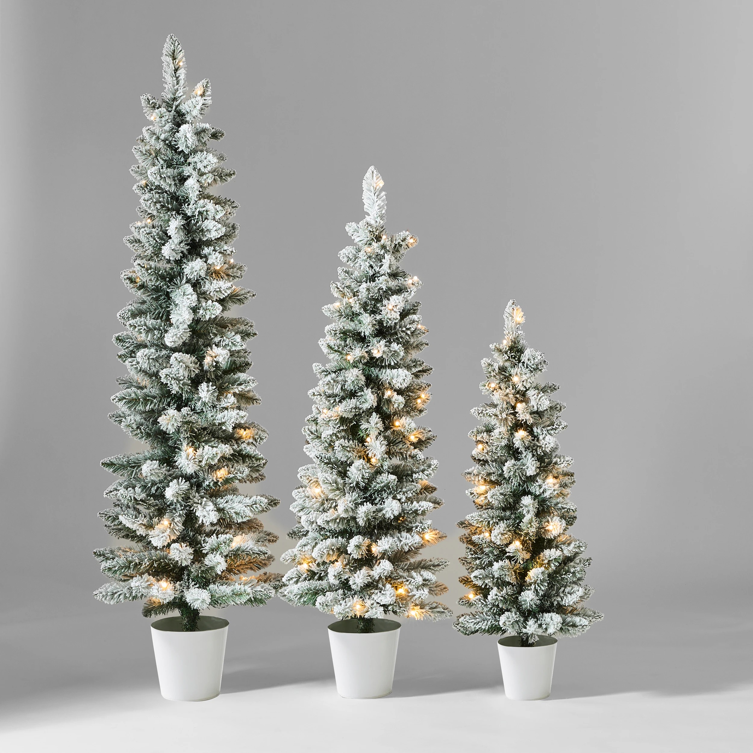 3 Set of 3 Snowy Prelit Potted Christmas Trees, 3 of 7