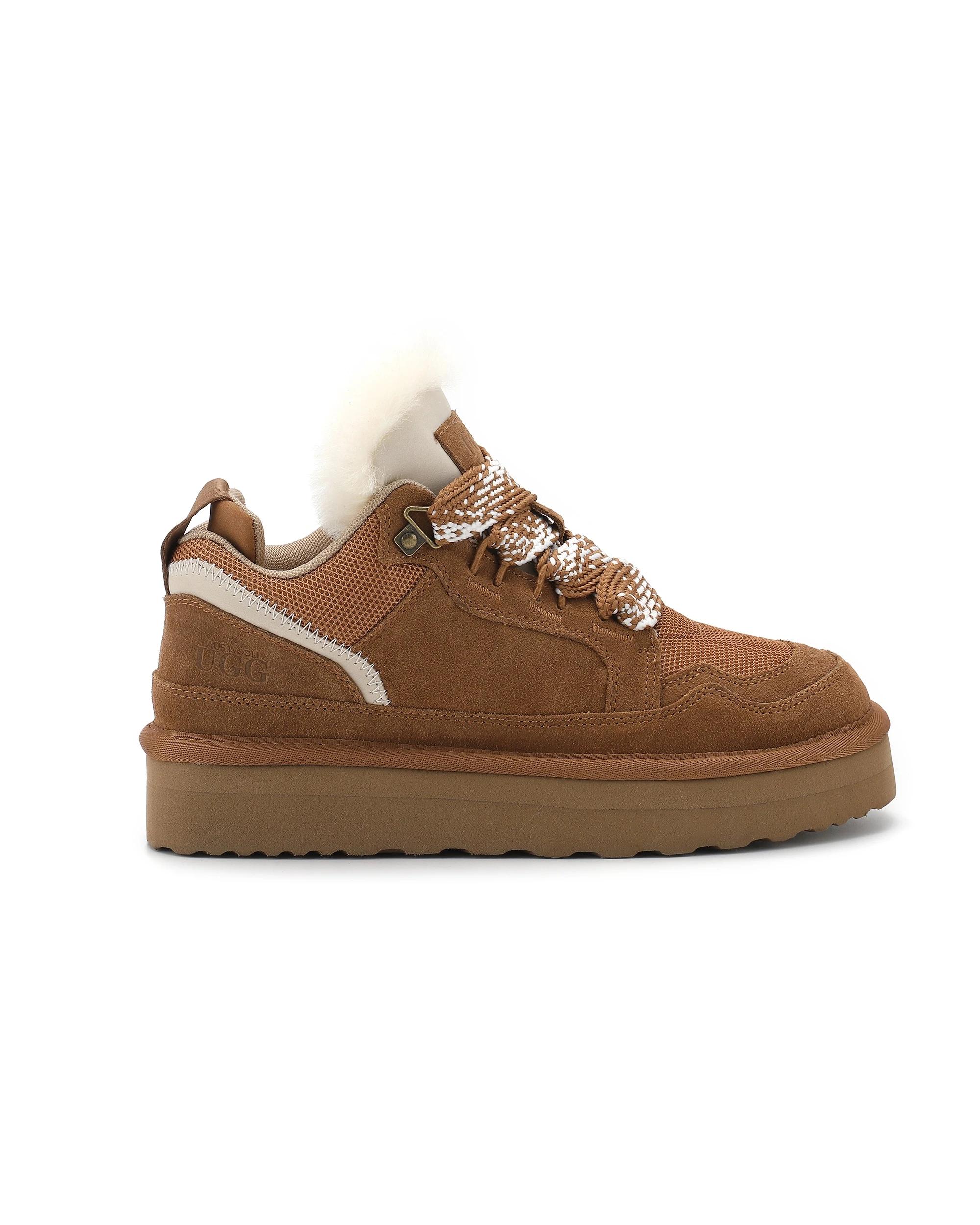 5 AUS WOOLI Urban Chic Sheepskin Wool Lace-Up UGG Sneakers TAN, 5 of 6